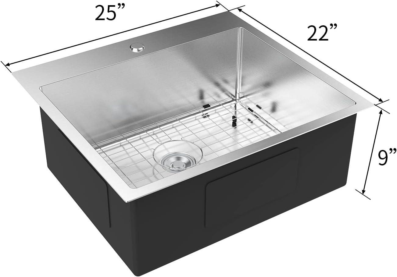 Polished Stainless Steel Farmhouse Drop-In Kitchen Sink, 23 Inches