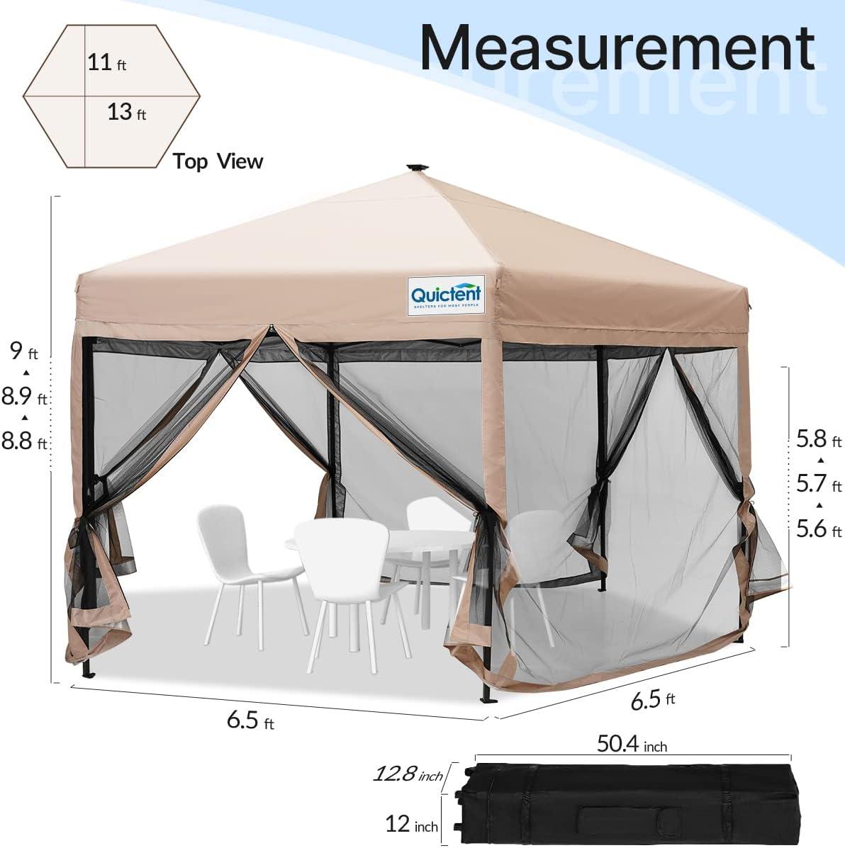 Quictent 13’ X 13’ Hexagonal Gazebo Pop up Canopy Tent with Mosquito Net ,Easy up Screened Canopy Gazebo, Beige