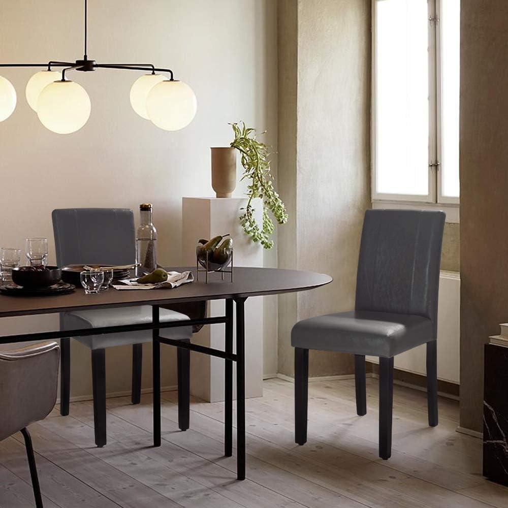 JUMMICO Dining Chair PU Leather Living Room Chairs Modern Kitchen Armless Side Chair with Solid Wood Legs Set of 4(Grey)