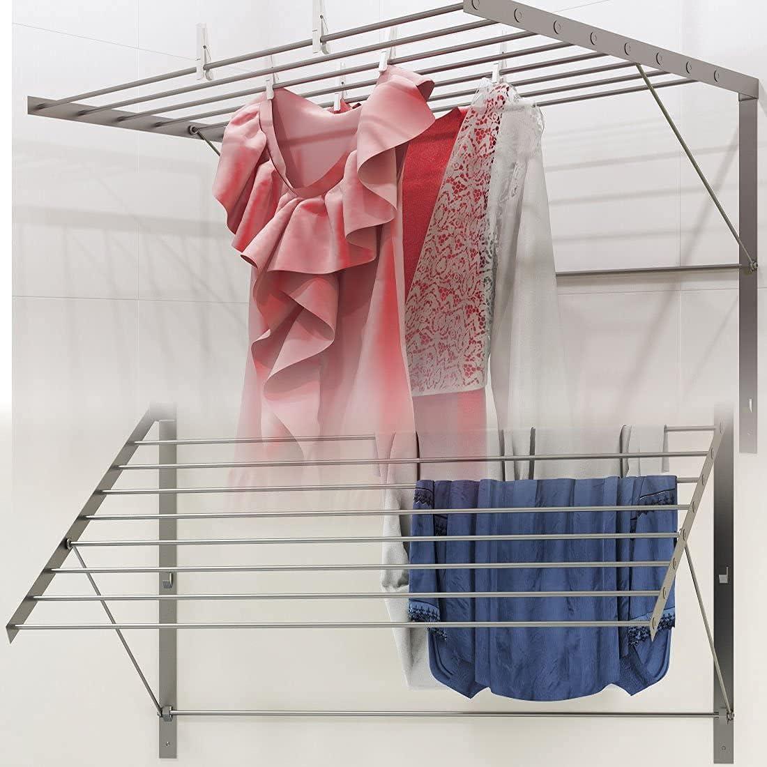 Silver Stainless Steel Wall-Mounted Folding Drying Rack Set