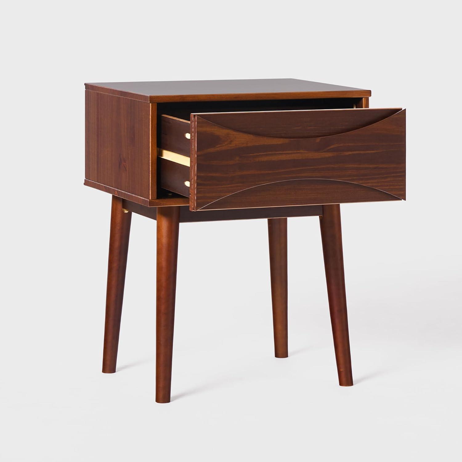 Walnut Solid Wood Mid-Century Modern 1-Drawer Nightstand