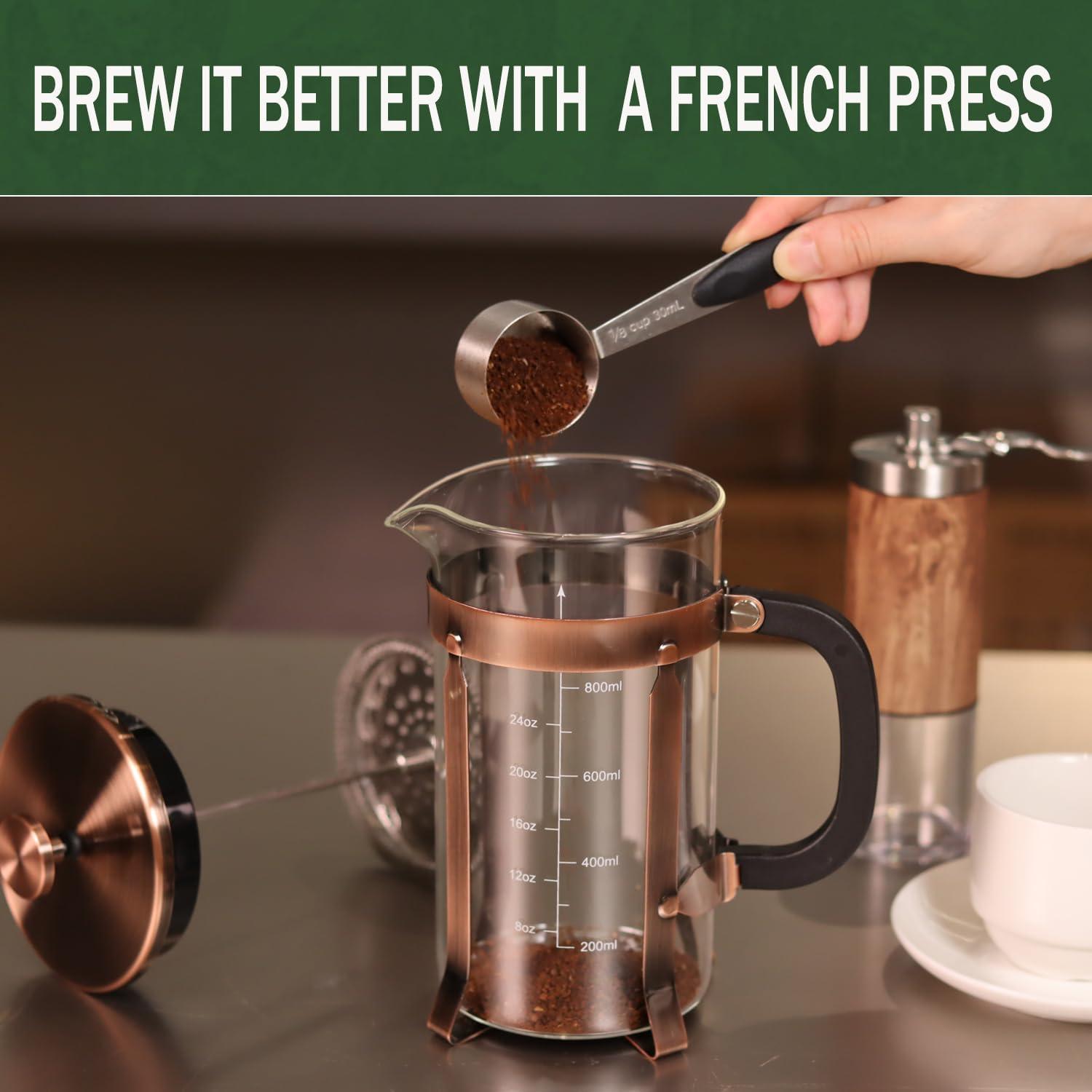 French Press Coffee Maker (21oz 600ML 3-4Cup) Coffee Press, with 4 Filters System, Heat Resistant Thickness Borosilicate Glass, Cold Brew Coffee Tea Pot Gifts (Copper)