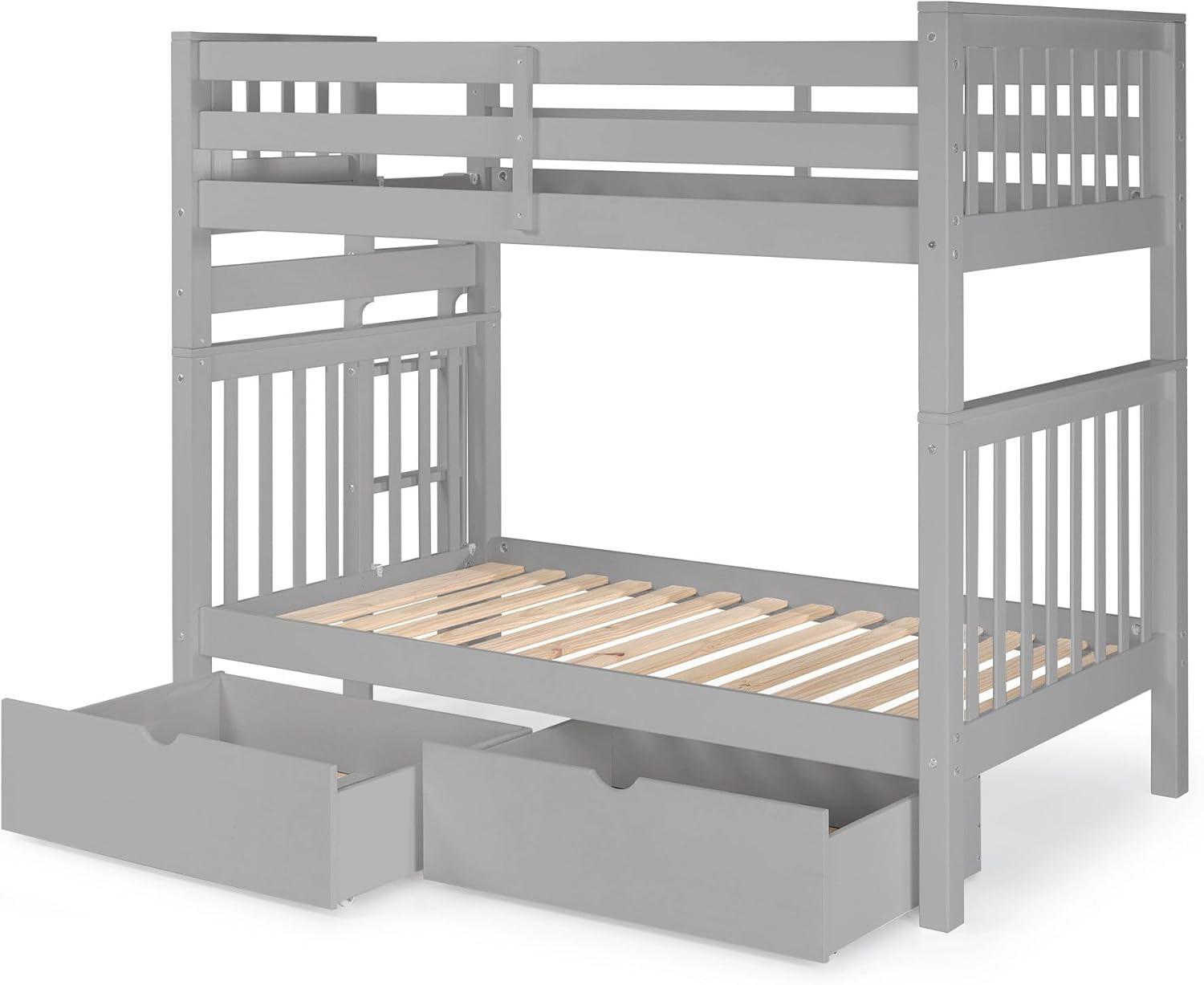 Bedz King Tall Bunk Beds Twin over Twin Mission Style with End Ladder and 2 Under Bed Drawers, Gray