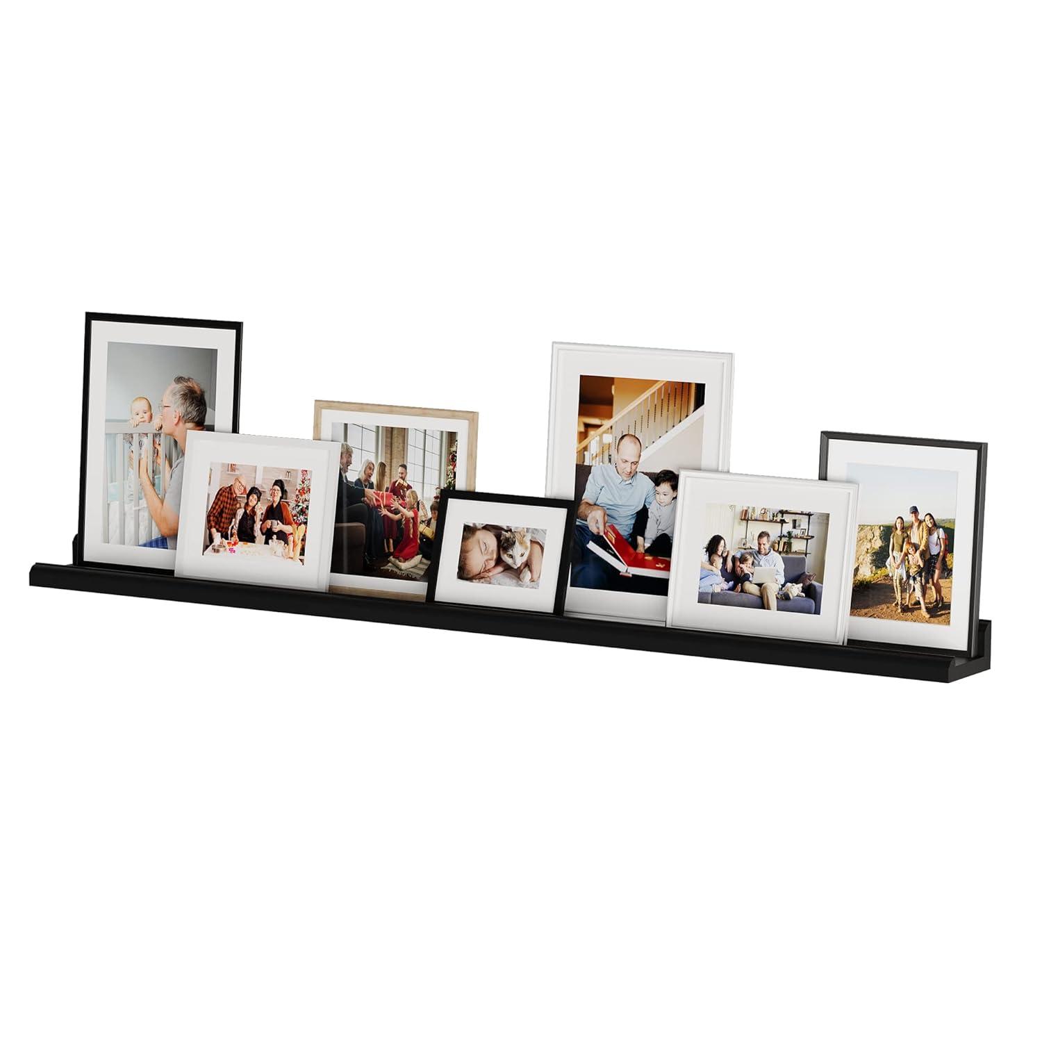 Black MDF Wood 46" Floating Wall Shelf for Picture Frames