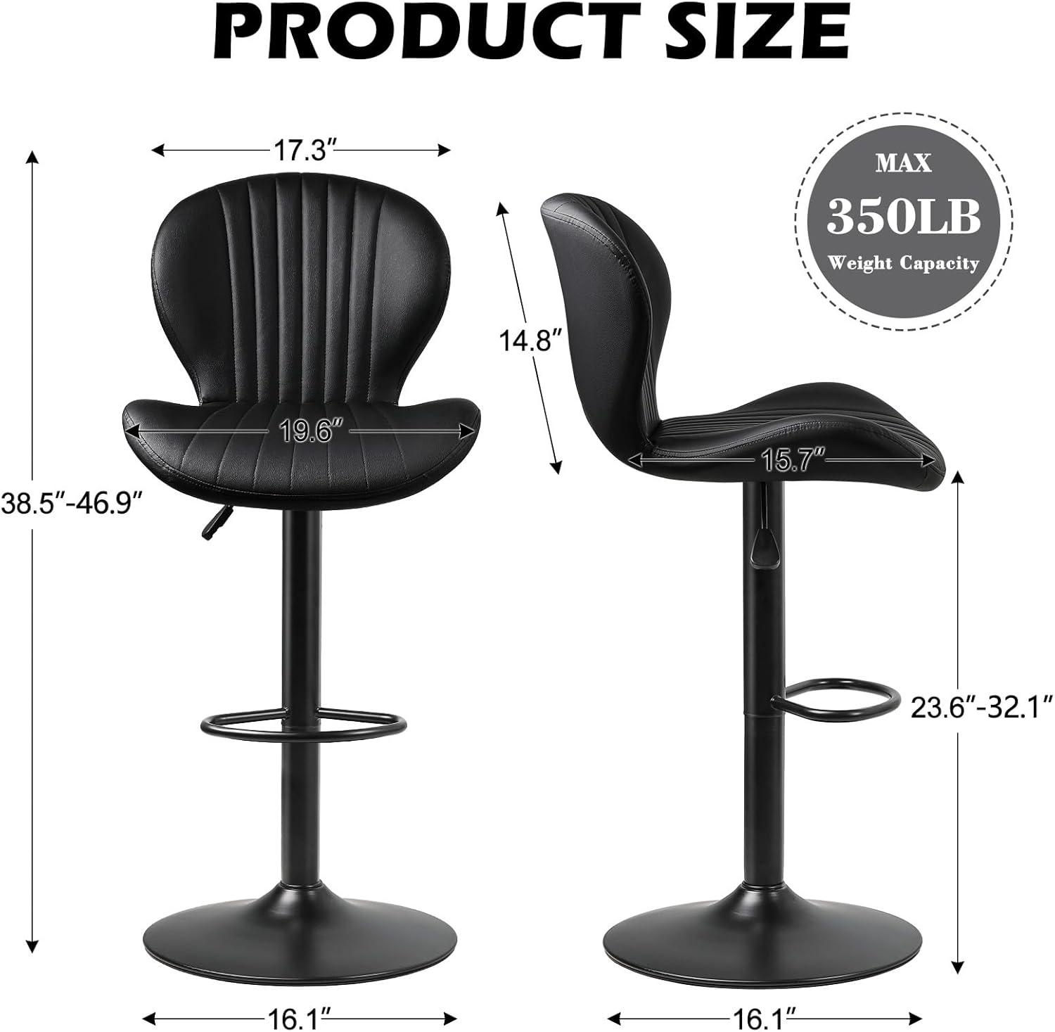 George Oliver Bar Stools Set Of 2,Adjustable Swivel Counter Height Bar Stools With Back & Footrest,Modern Design Bar Chairs,Faux Leather Upholstered Barstools For Bar,Kitchen,Dining Room (Black, Set Of 2)