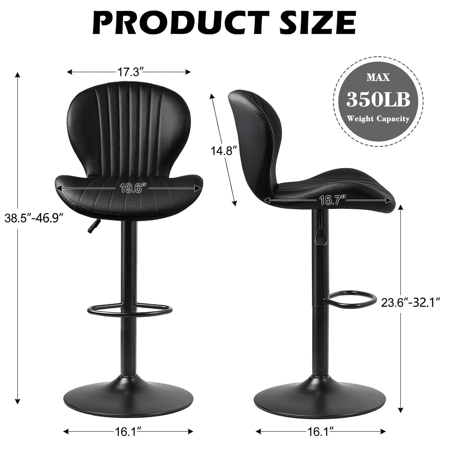 George Oliver Bar Stools Set Of 2,Adjustable Swivel Counter Height Bar Stools With Back & Footrest,Modern Design Bar Chairs,Faux Leather Upholstered Barstools For Bar,Kitchen,Dining Room (Black, Set Of 2)