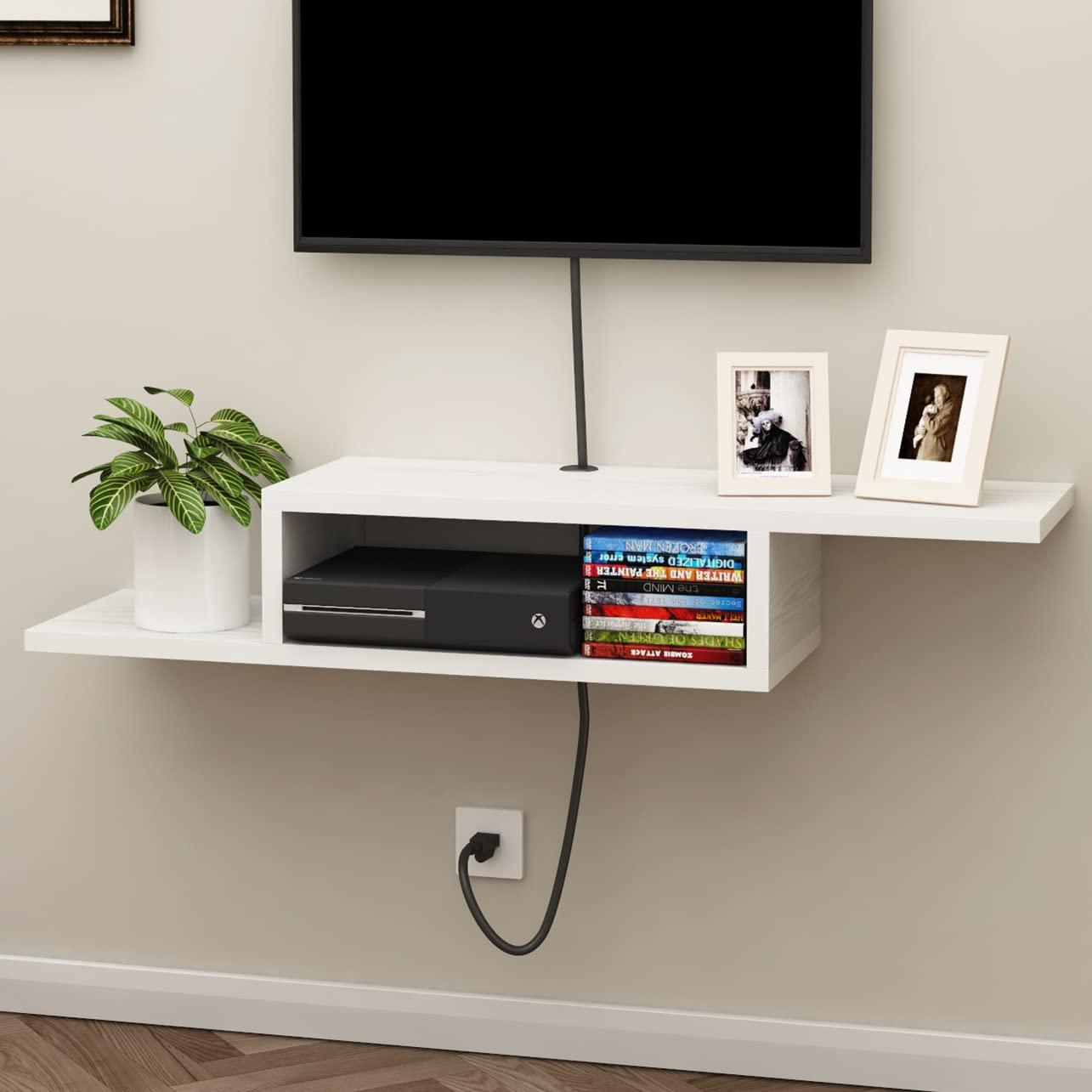 ChooChoo Floating TV Stand Shelf, Wall Mount Entertainment Center Media Console for Living Room, Bedroom, White