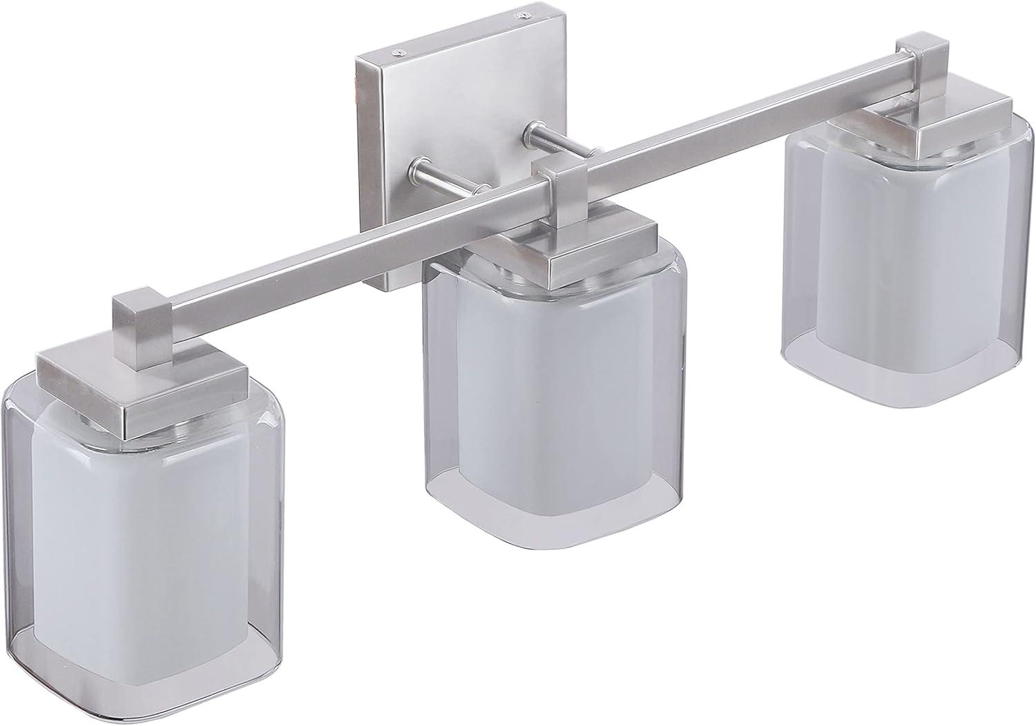 Aspen Creative 62327, Bathroom Vanity 3 Lights Fixture 24"W x 9"H x 5-3/4"E. Satin Nickel Finish, Bulb Not Included