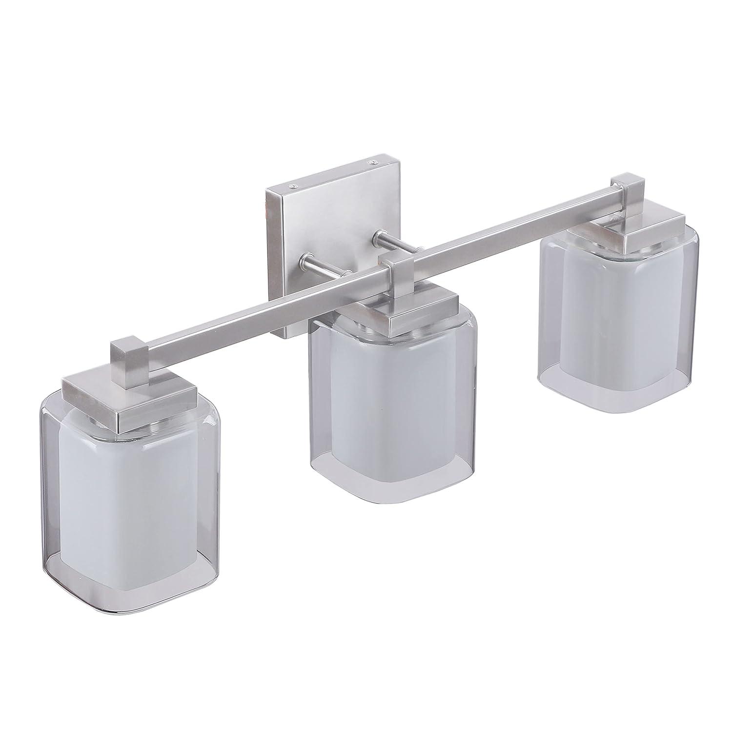 Aspen Creative 62327, Bathroom Vanity 3 Lights Fixture 24"W x 9"H x 5-3/4"E. Satin Nickel Finish, Bulb Not Included