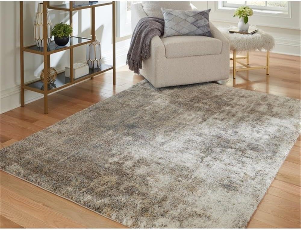 Signature Design by Ashley Pearidge Casual 7'11" x 10' Machine Woven Cloudy Abstract Pattern Large Area Rug, High Pile, Brown, Beige, Gray, & White