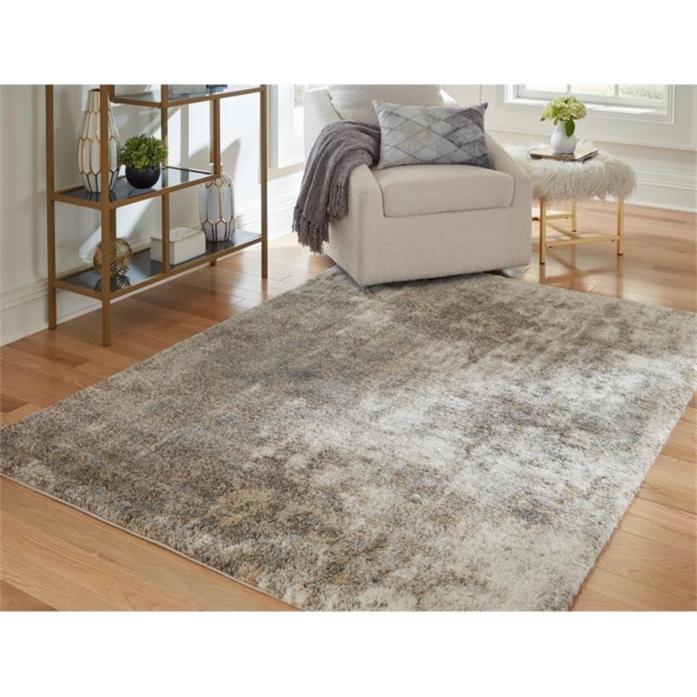 Signature Design by Ashley Pearidge Casual 7'11" x 10' Machine Woven Cloudy Abstract Pattern Large Area Rug, High Pile, Brown, Beige, Gray, & White