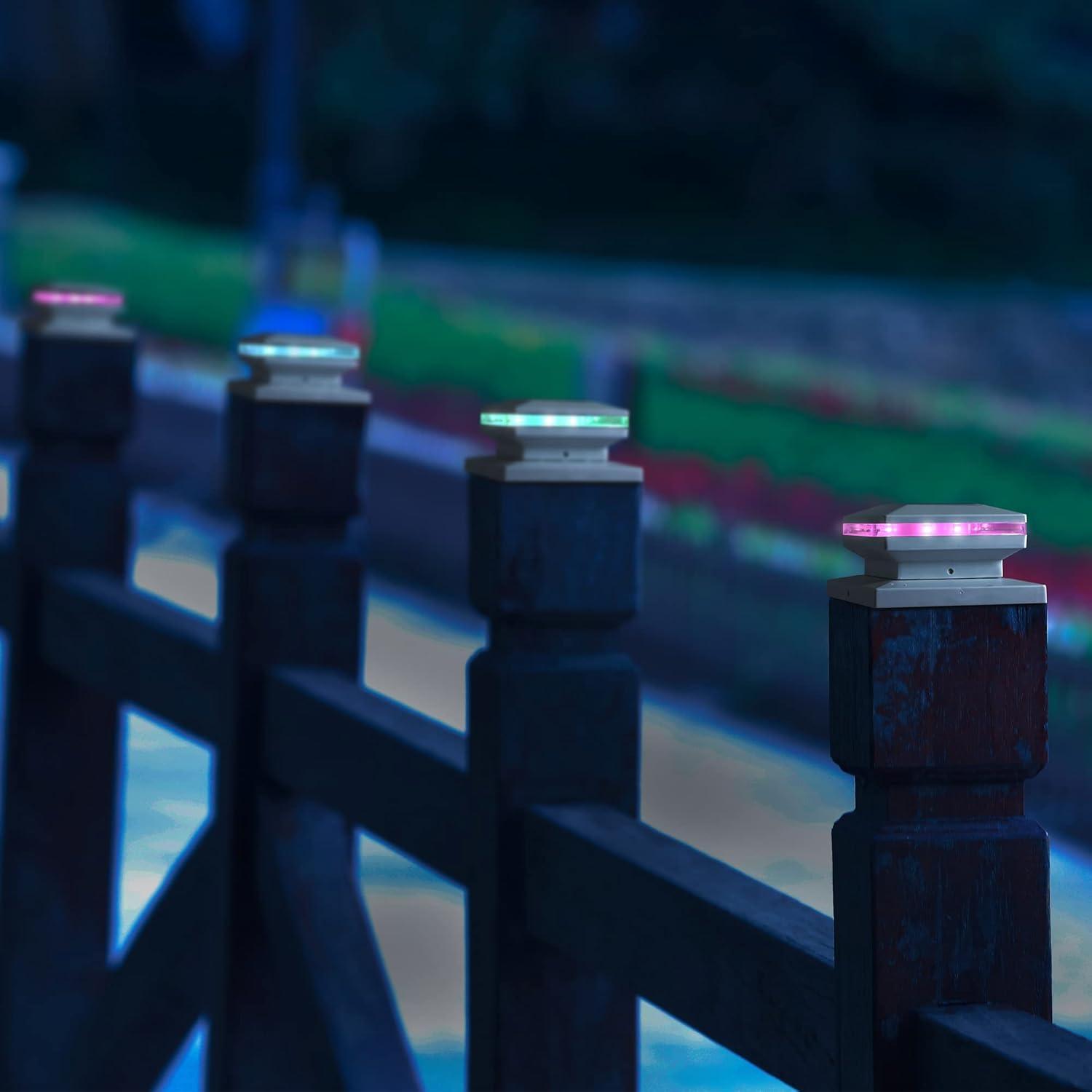 Dynaming 6 Pack Solar Post Cap Lights, Outdoor Decorative Post Solar Lights White Shell Caps Fit 4x4 5x5 6x6 Vinyl/Wooden Posts, Brightness Warm White LED Lighting for Garden Fence Deck Patio