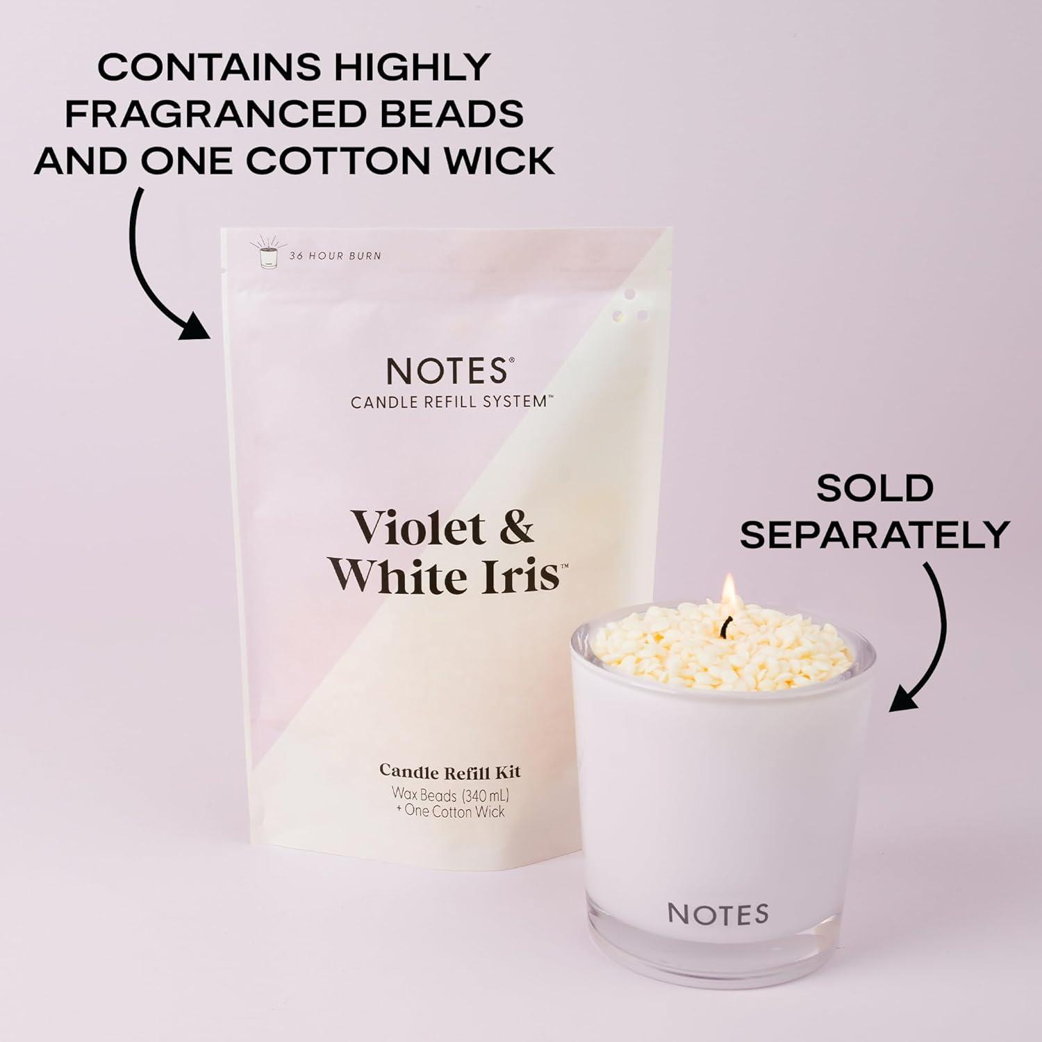 NOTES Sustainable Candle Refill | Non-Toxic Fragrance, Natural Wax Beads (Beeswax, Rice bran and Soy), Cotton Wick and Sustainer - (1) Violet & White Iris