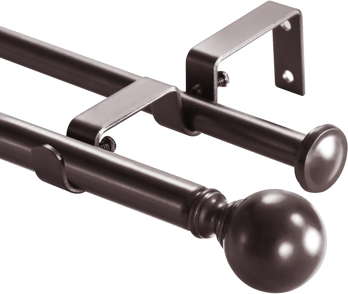 Oil-Rubbed Bronze Adjustable Double Curtain Rod Set, 28-48 inch