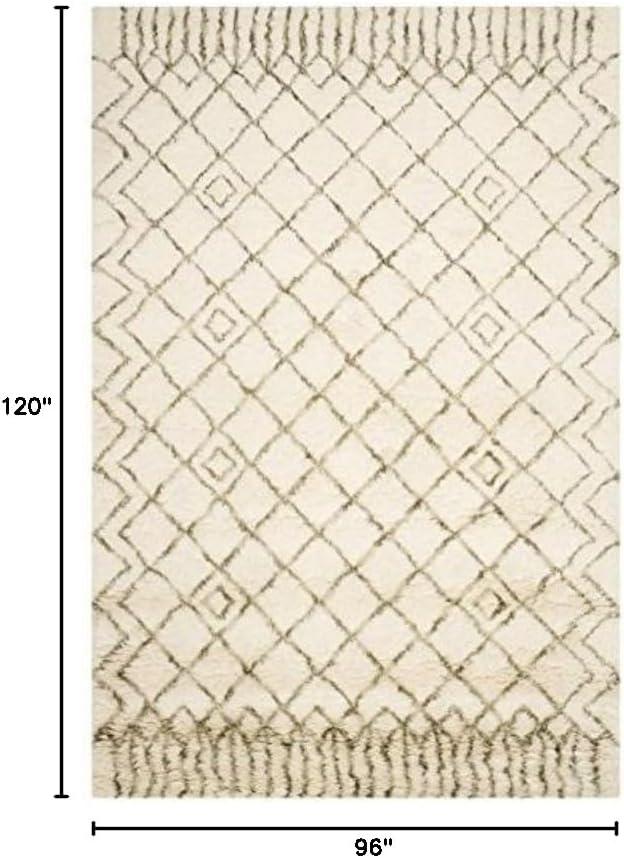 Ivory and Green Hand-Tufted Wool Shag Rug, 8' x 10'