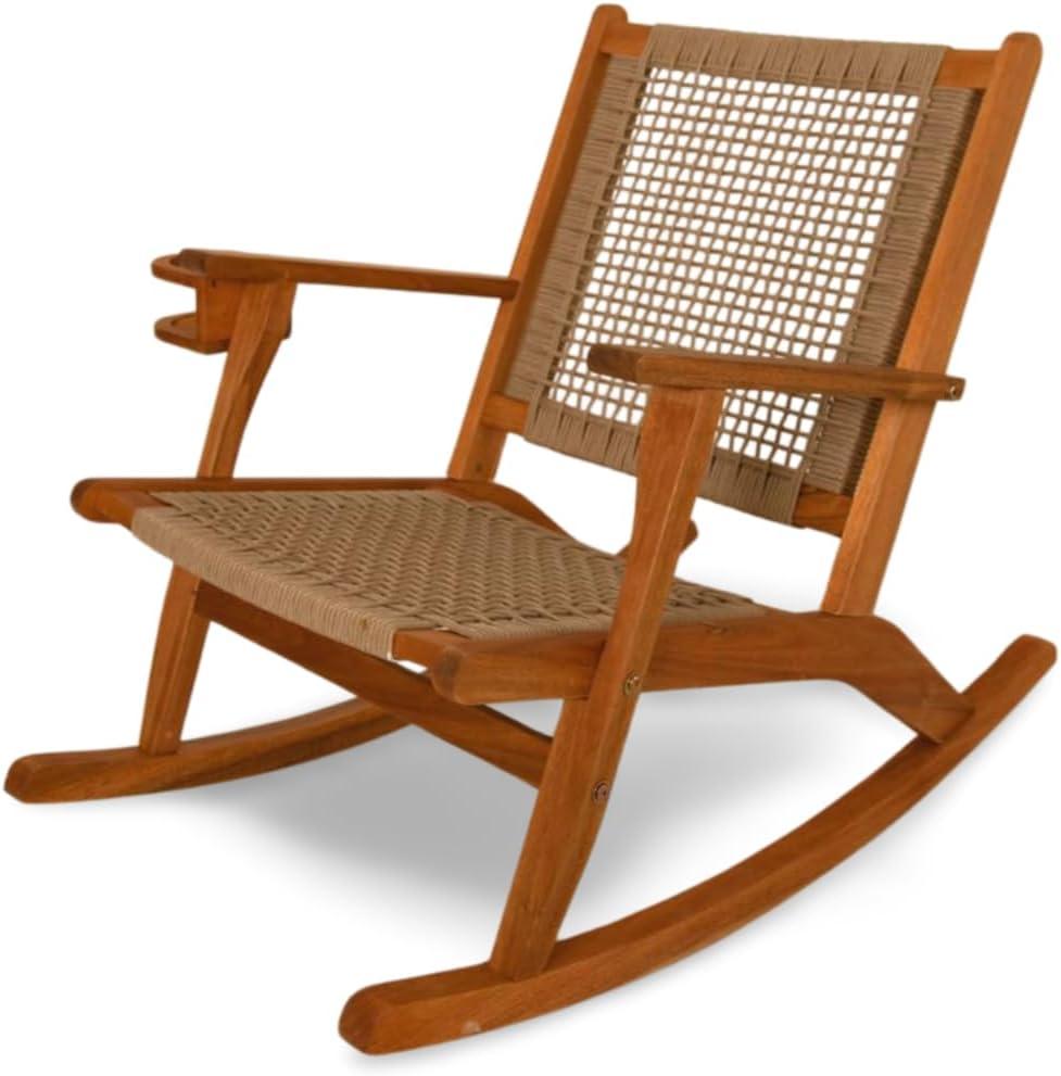 Aspect Living Vega Rocking Chair with Beverage Holder Natural Finish Wooden Chair, Patio, Backyard, Indoor & Outdoor Use - Robust Wood Construction