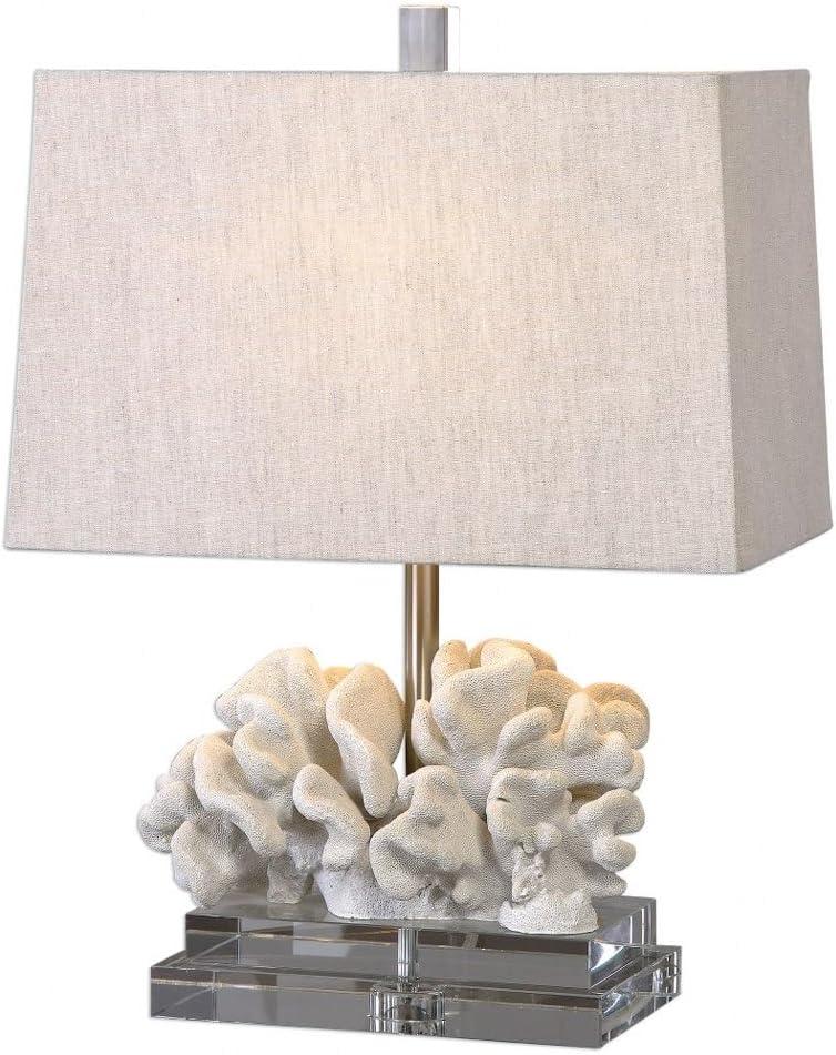 Uttermost Modern Coastal Accent Table Lamp 22" High Taupe Ivory Coral Beige Linen Shade Living Room Bedroom Beach House Bedside