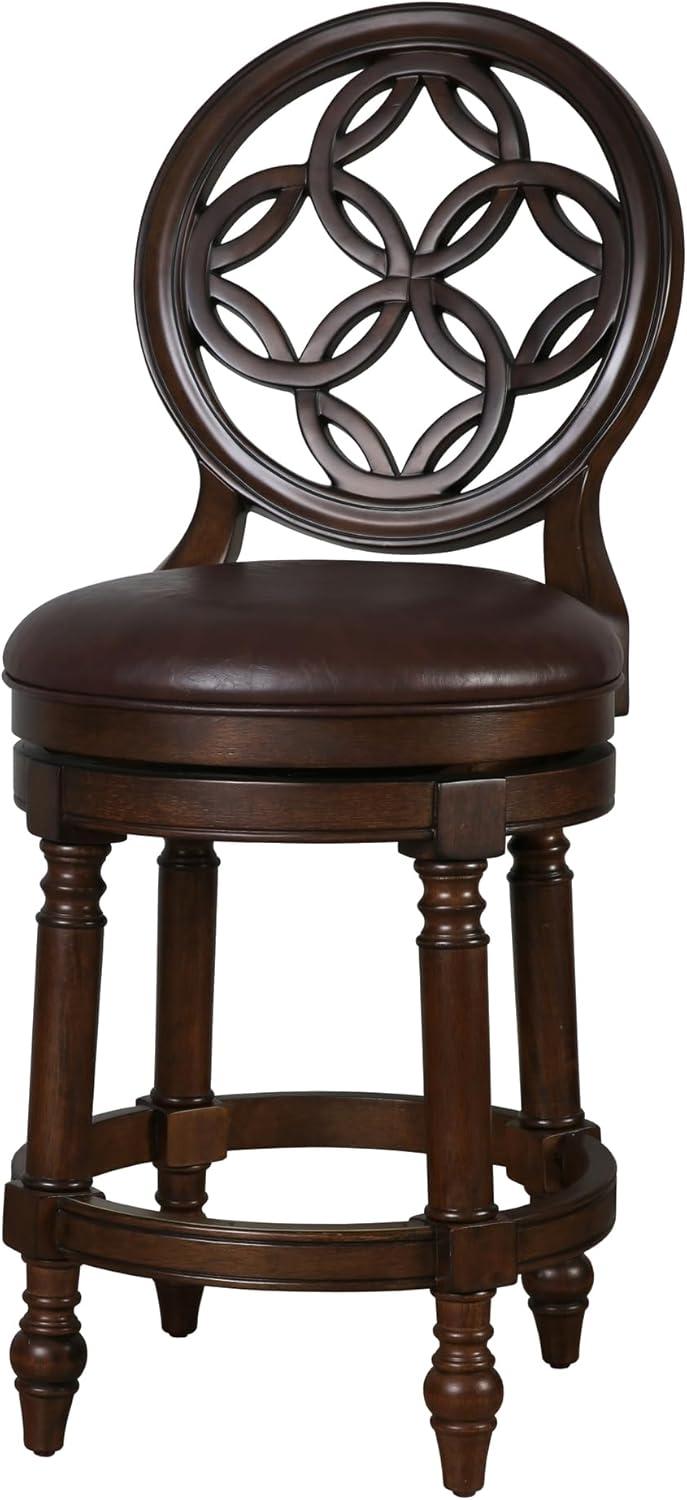 Distressed Walnut 26in Swivel Counter-Height Stool with Leather Seat