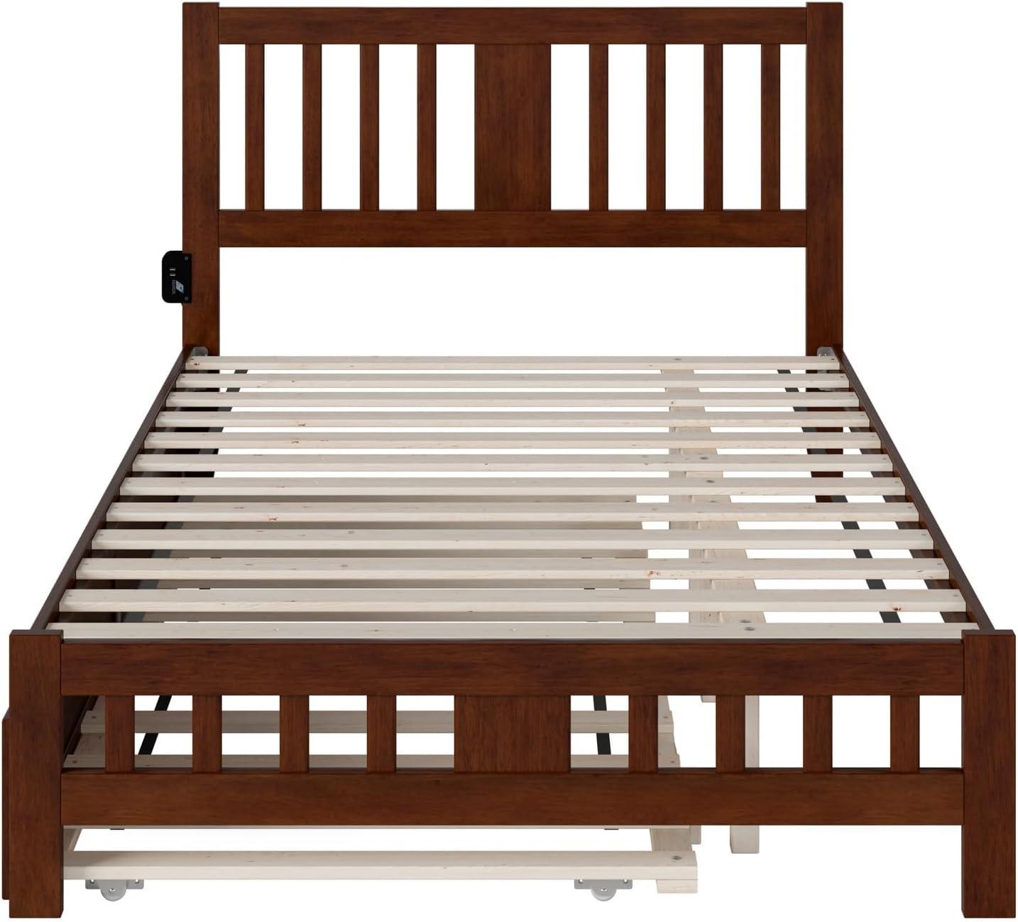 Walnut Full Size Mission Wood Platform Bed with Trundle