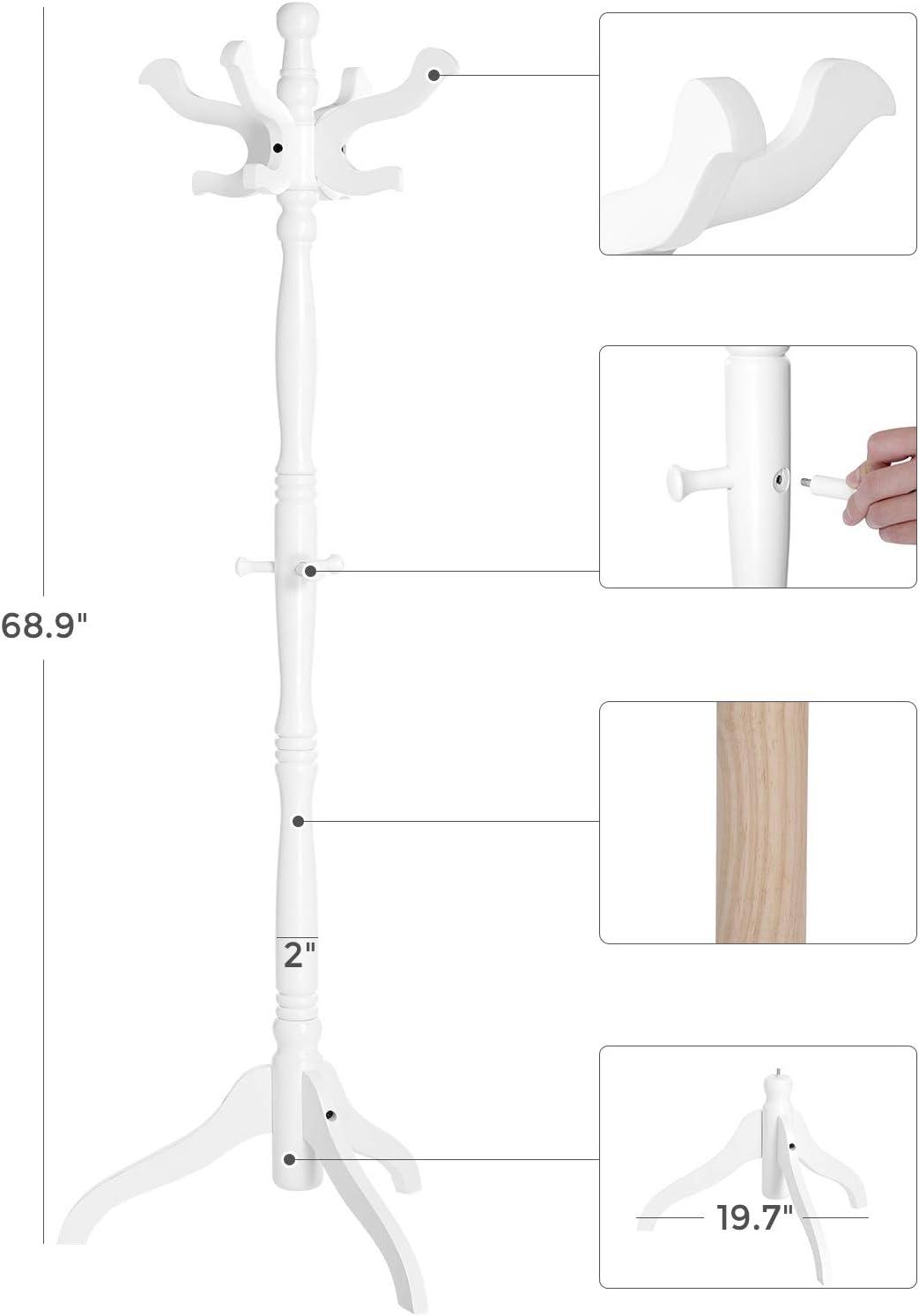 White Solid Wood Traditional Coat Rack with 11 Hooks