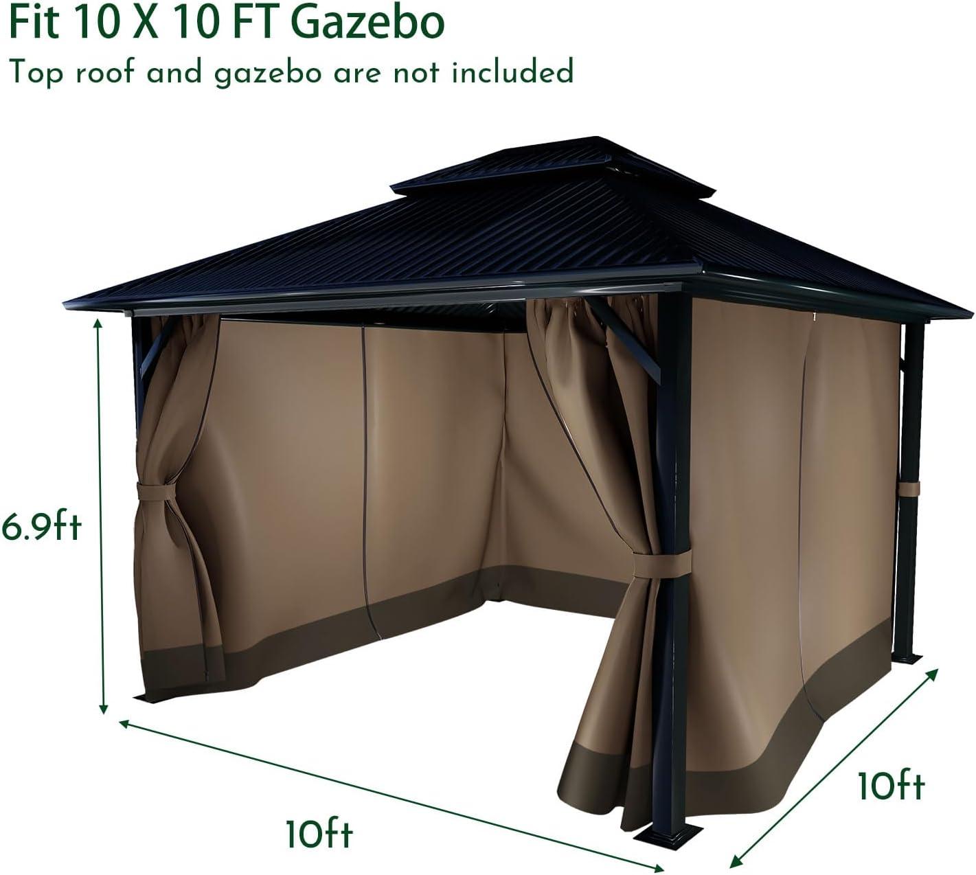 COWVIE 4-Panel 10' x 10' Gazebo Replacement Curtains, Patio Privacy Sidewalls with Double Zipper, Replacement for Outdoor Gazebo Canopy (Curtain Only)