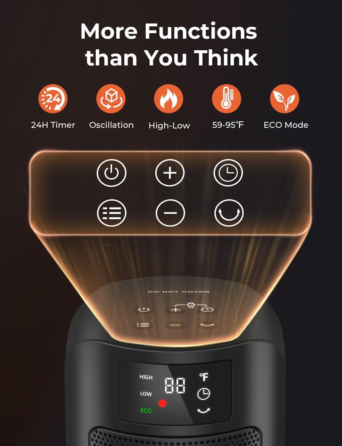 1500W Space Heaters for Indoor Use, PTC Ceramic Electric Heater Fast Heating with Remote, ECO, 59-95°F Digital Thermostat, Child Lock, 24H Timer, Oscillating Portable Electric Heater for Large Room