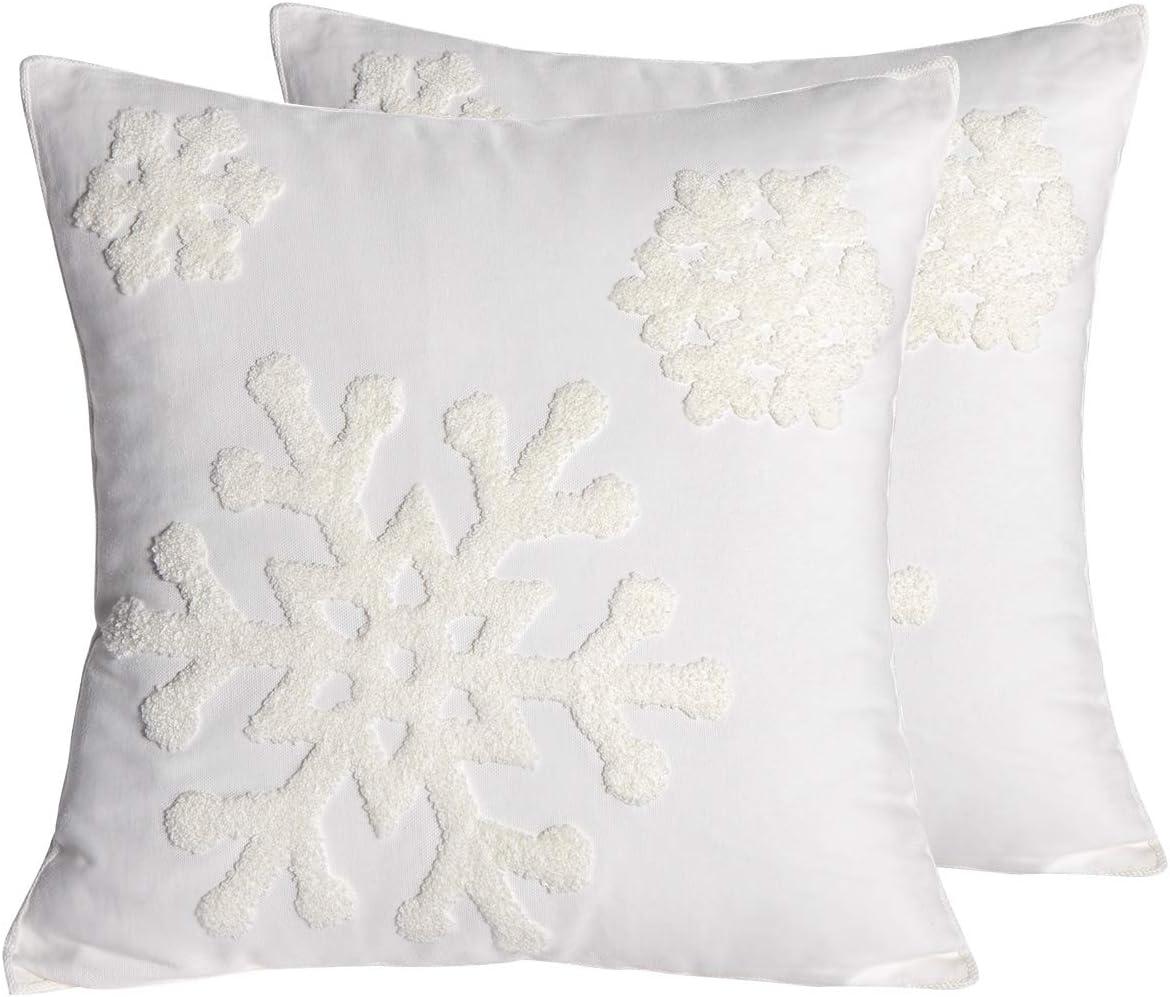 White Cotton Embroidered Snowflake Euro Pillow Covers