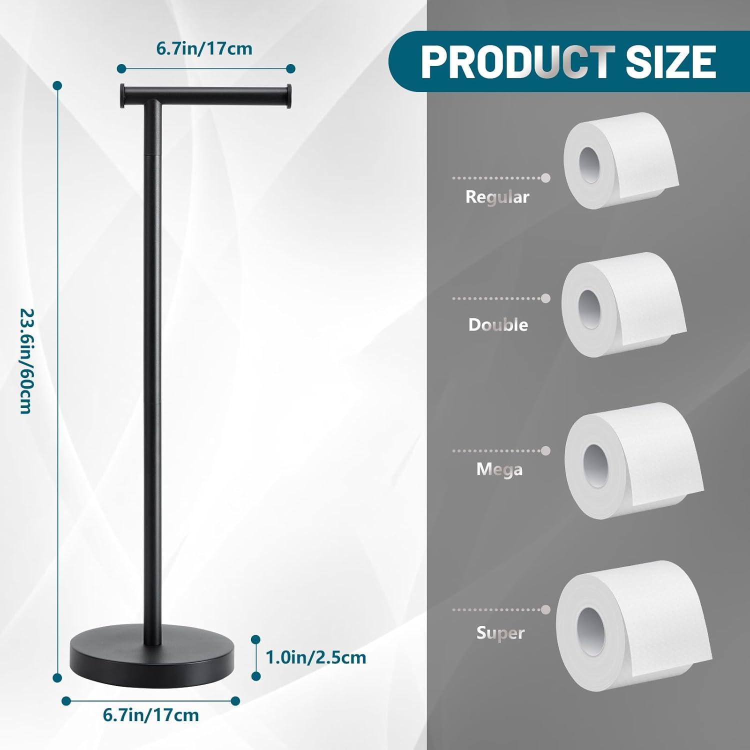 KeesonKimi  Free Standing Toilet Paper Holder Stand, Black Toilet Paper Holder Stainless Steel Rustproof Tissue Roll Holder Floor Stand Storage for Bathroom