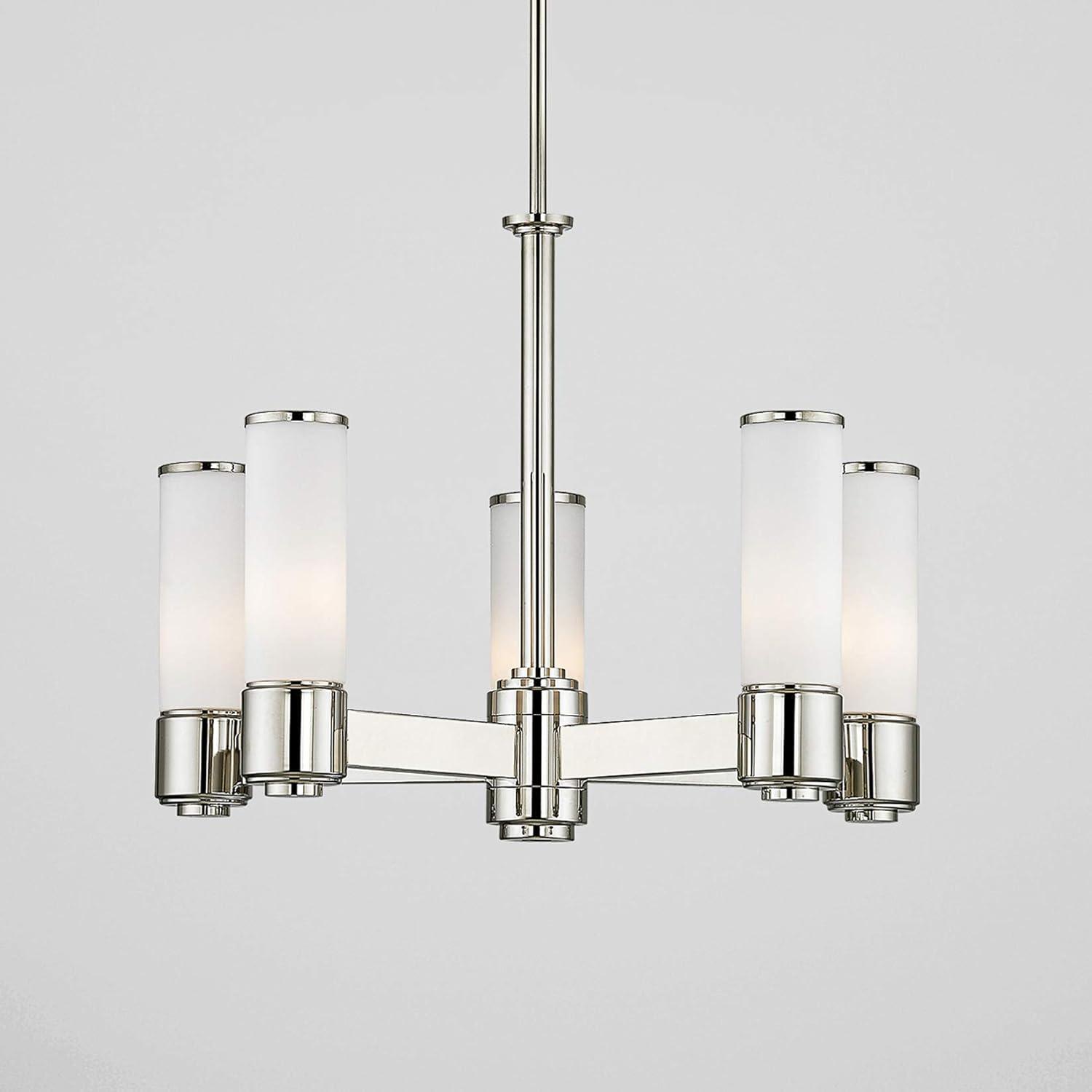 Polished Nickel 5-Light Chandelier with Satin Opal White Glass