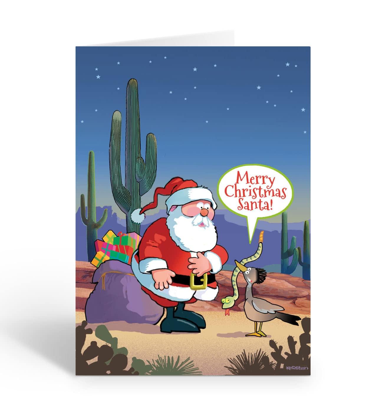 Funny Santa Western Christmas Card with Envelopes
