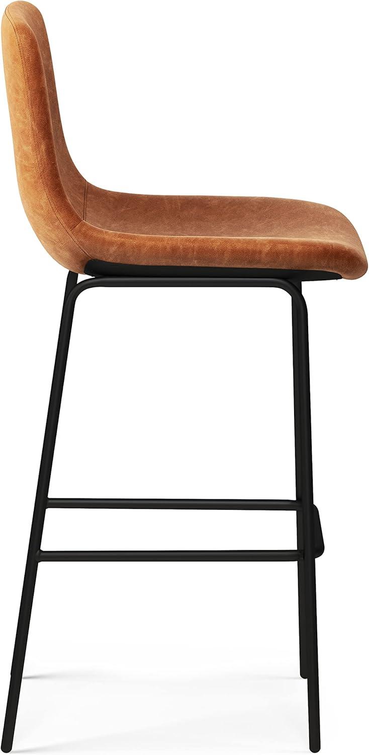 Simpli Home Jolie Upholstered Vegan Faux Leather Contemporary Counter Stool with Padded Bucket Seat and Footrest (Set of 2)