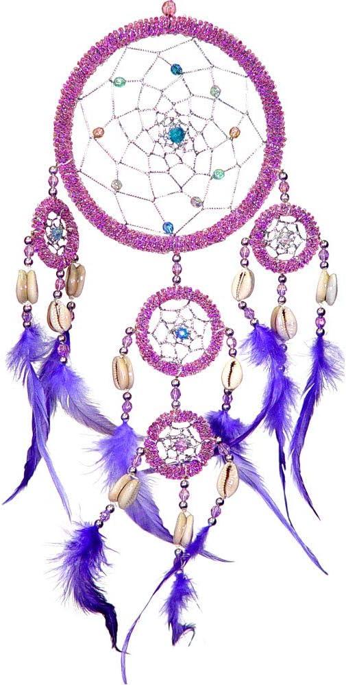 Purple and Pink Beaded Dreamcatcher with Shells and Feathers