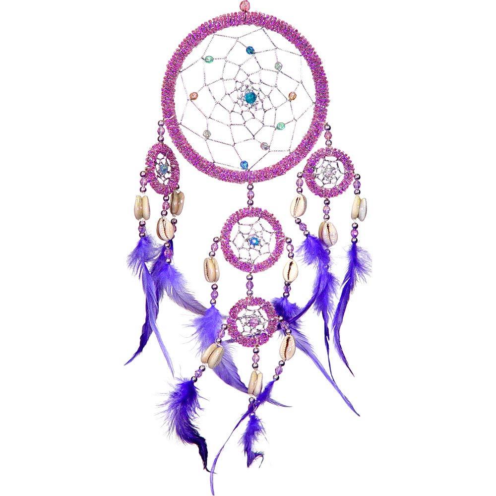 Purple and Pink Beaded Dreamcatcher with Shells and Feathers