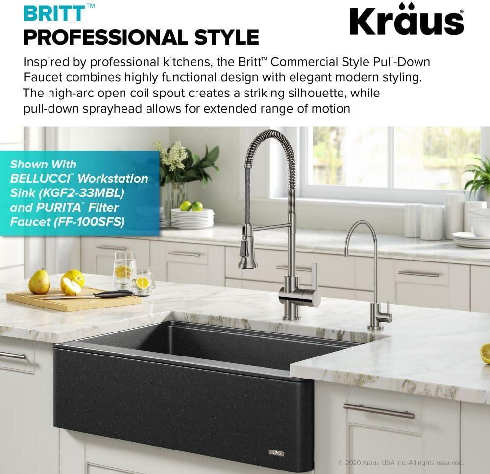 KRAUS Britt Commercial Style Single Handle Pull Down Kitchen Faucet