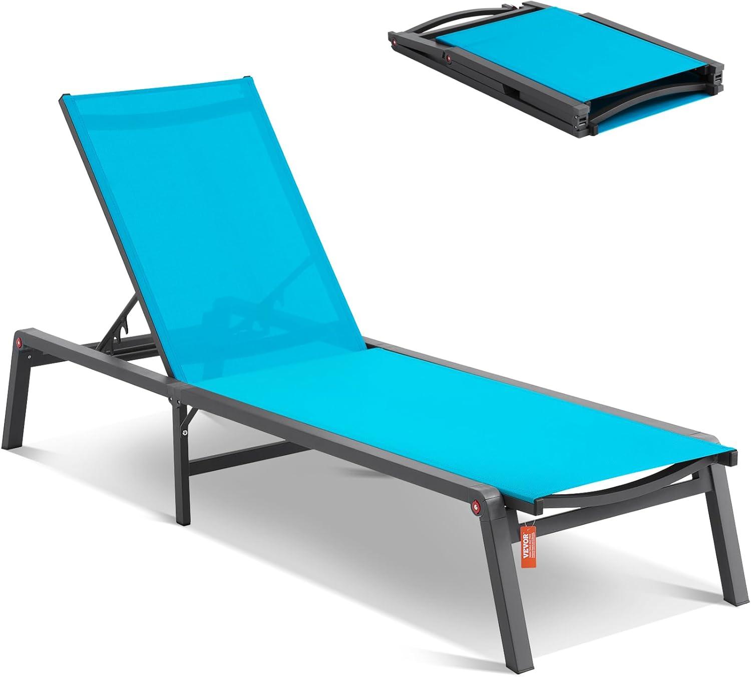 VEVOR Chaise Lounge Chair Outdoor, Aluminum Patio Lounge Chair with Adjustable 5-Position, Folding Pool Lounge Chair