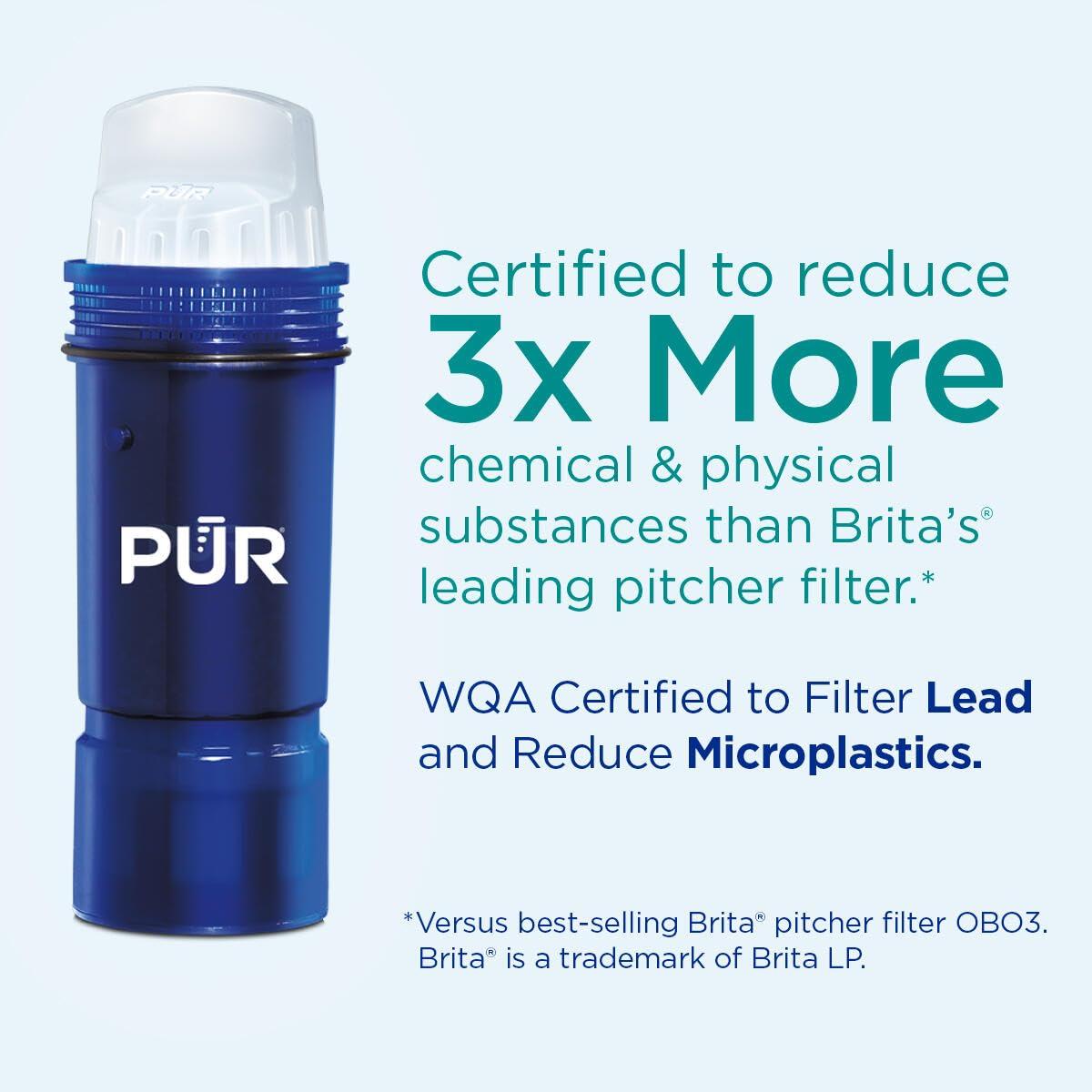 PUR PLUS 7 Cup Water Pitcher with Lead Reducing Filter, White, W 9.6" x H 10.1" x L 4.5", PPT711W