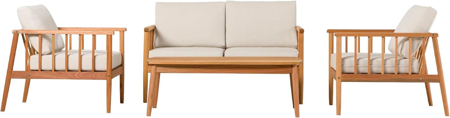 Walker Edison Modern 4-Piece Spindle-Style Eucalyptus Chat Set, Natural