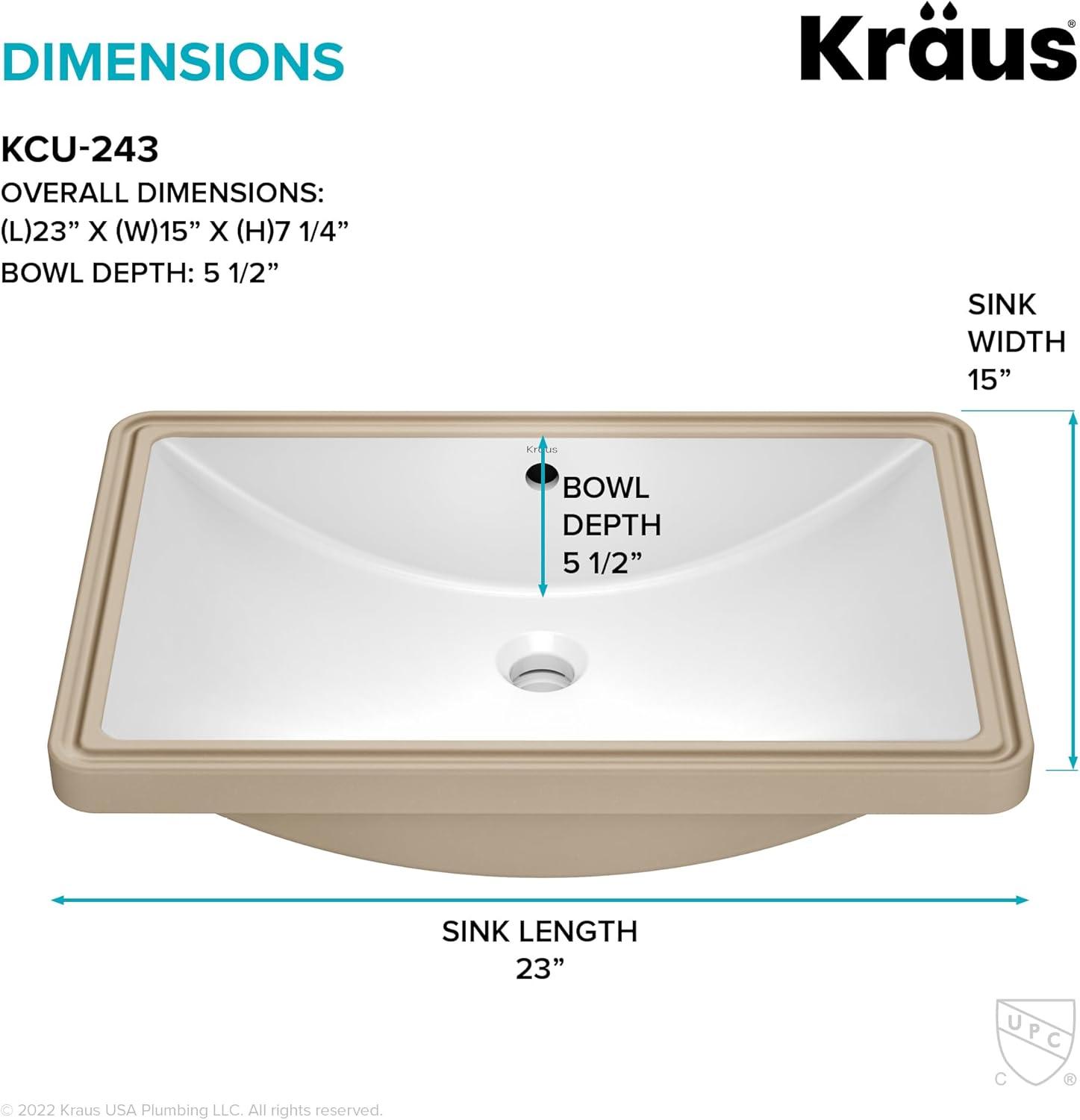 KRAUS Elavo. Rectangular Porcelain Ceramic Undermount Bathroom Sink In White With Overflow Drain, KCU-243