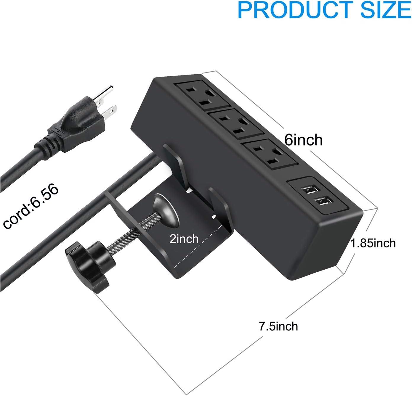 Desktop Clamp Power Strip with USB, Surge Protector Power Charging Station Outlet with 3 Plugs 3 USB A 1 USB C PD 18W Fast Charging, Desk Mount Multi-Outlets for Home Office Garage Workshop