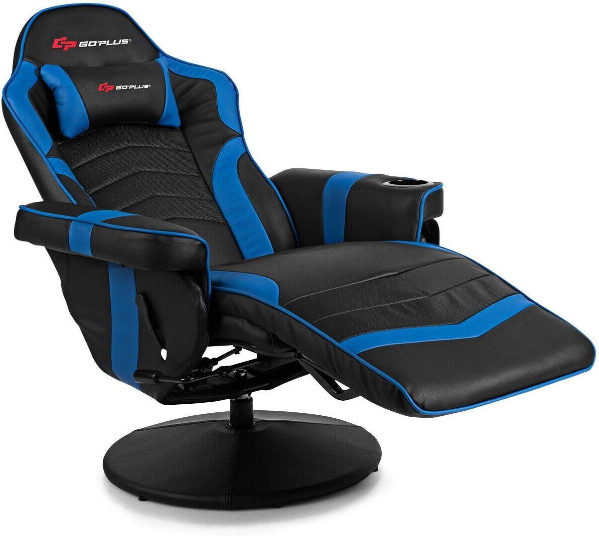 Costway Massage Gaming Recliner Reclining Racing Chair Swivel Blue