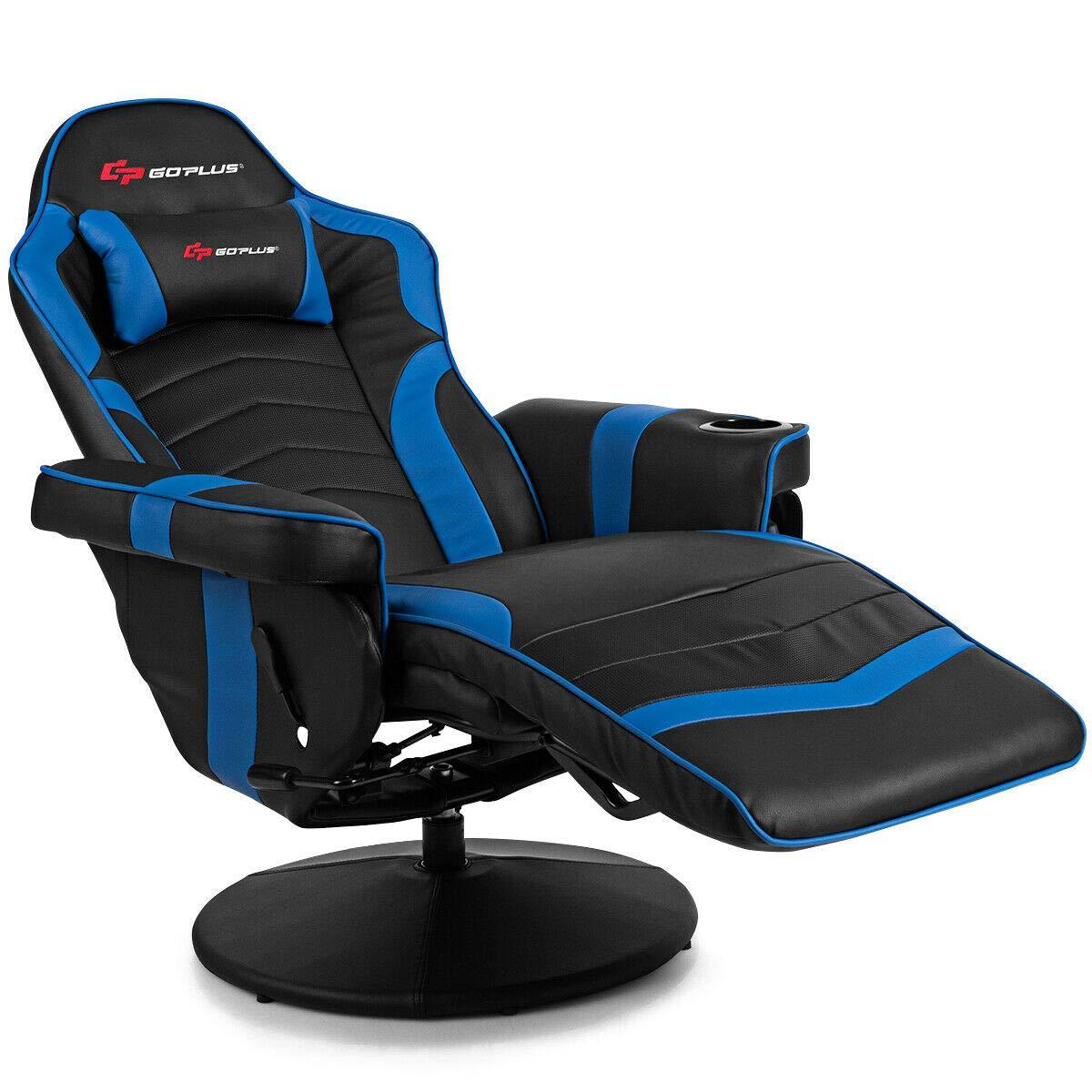 Costway Massage Gaming Recliner Reclining Racing Chair Swivel Blue