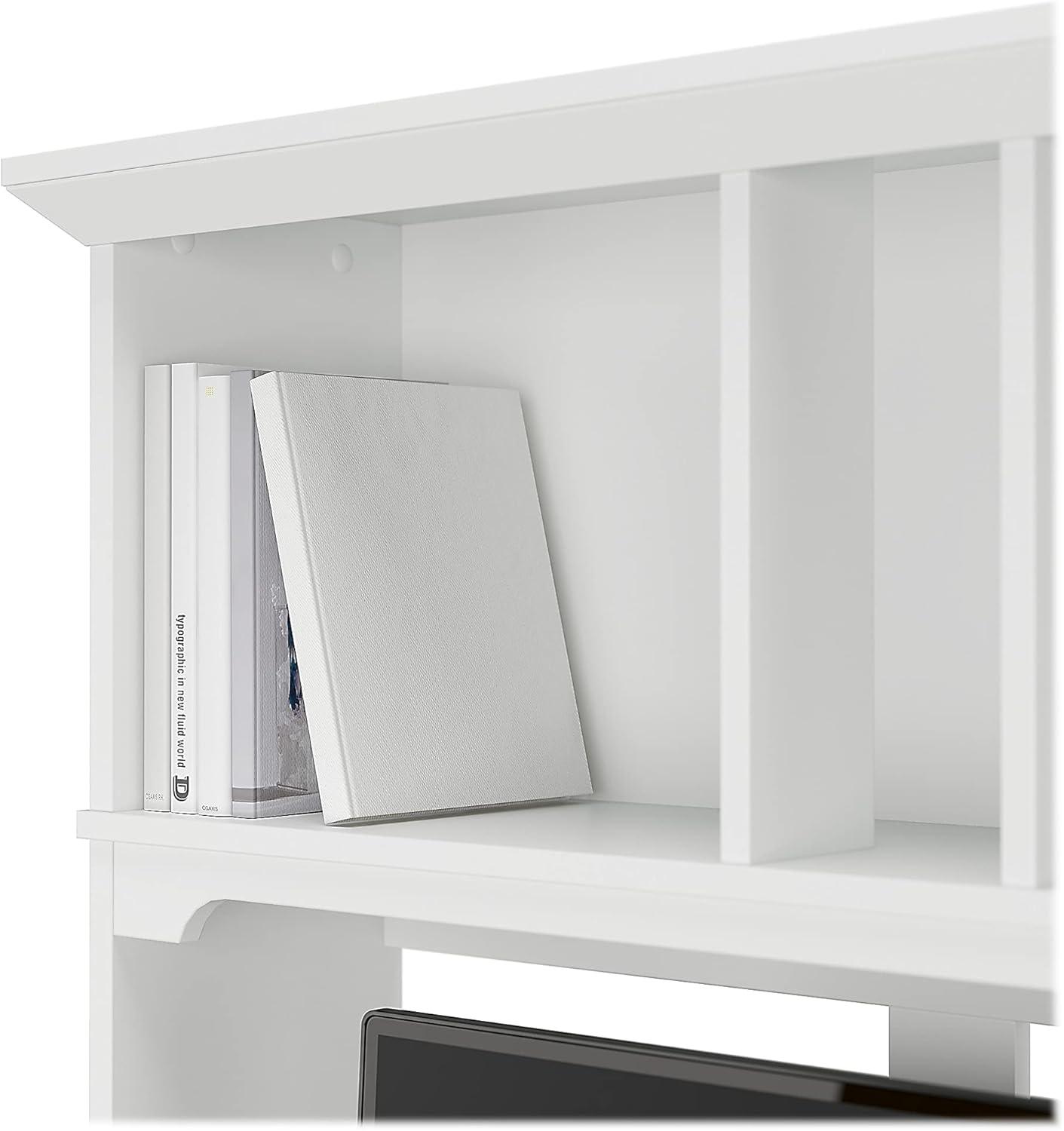 Bush Furniture Salinas Farmhouse 60W Hutch with Storage in Shiplap Gray and White - fits L Shaped Desk (sold separately)