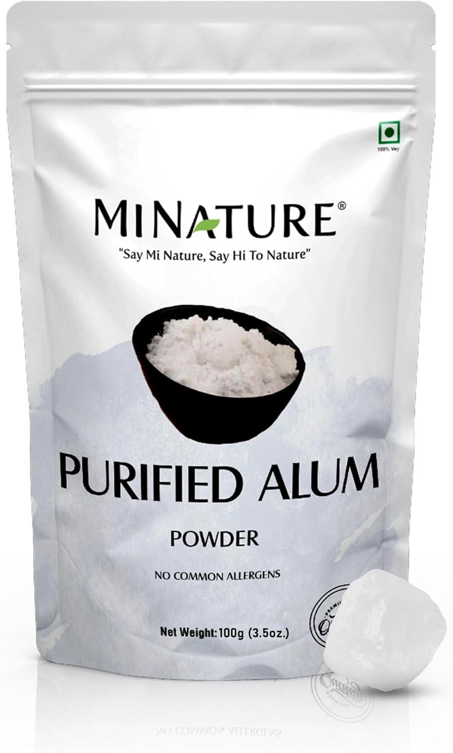 Mi Nature Alum Powder Potassium (Fitkari/Phitkari) -100% Natural Skincare for Acne, Odor Control & Water Purification Face Mask for |Pore Refining 100g |Face Pack Powder |Cruelty-Free