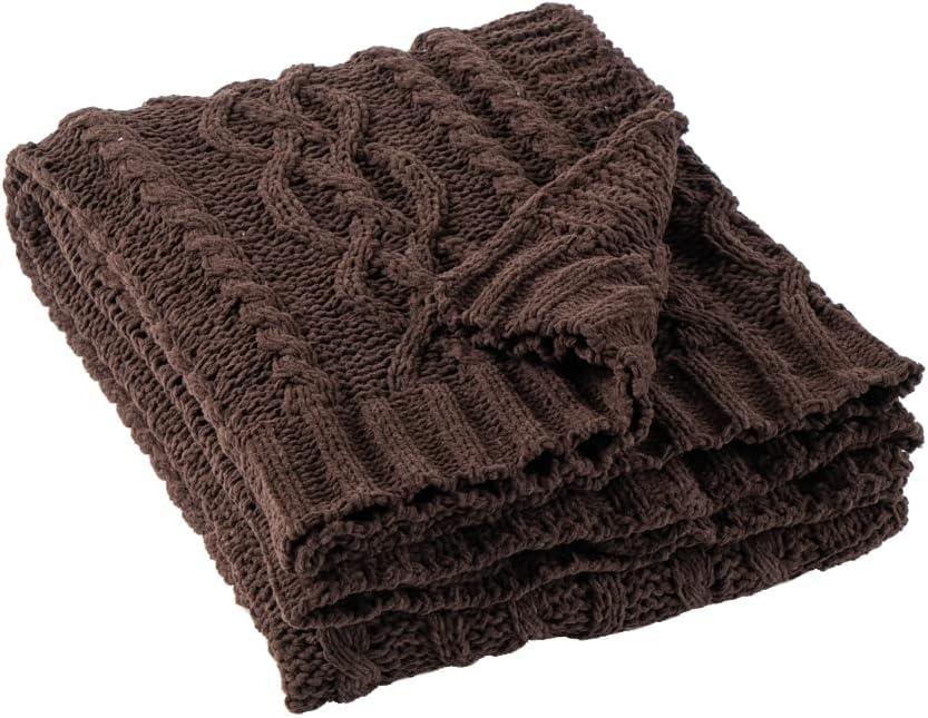 Battilo Dark Brown Throw Blanket for Couch, Soft Chenille Knit Throw Blanket, Decorative Sofa Blanket Chocolate Brown,Christmas Decor,51"x67"