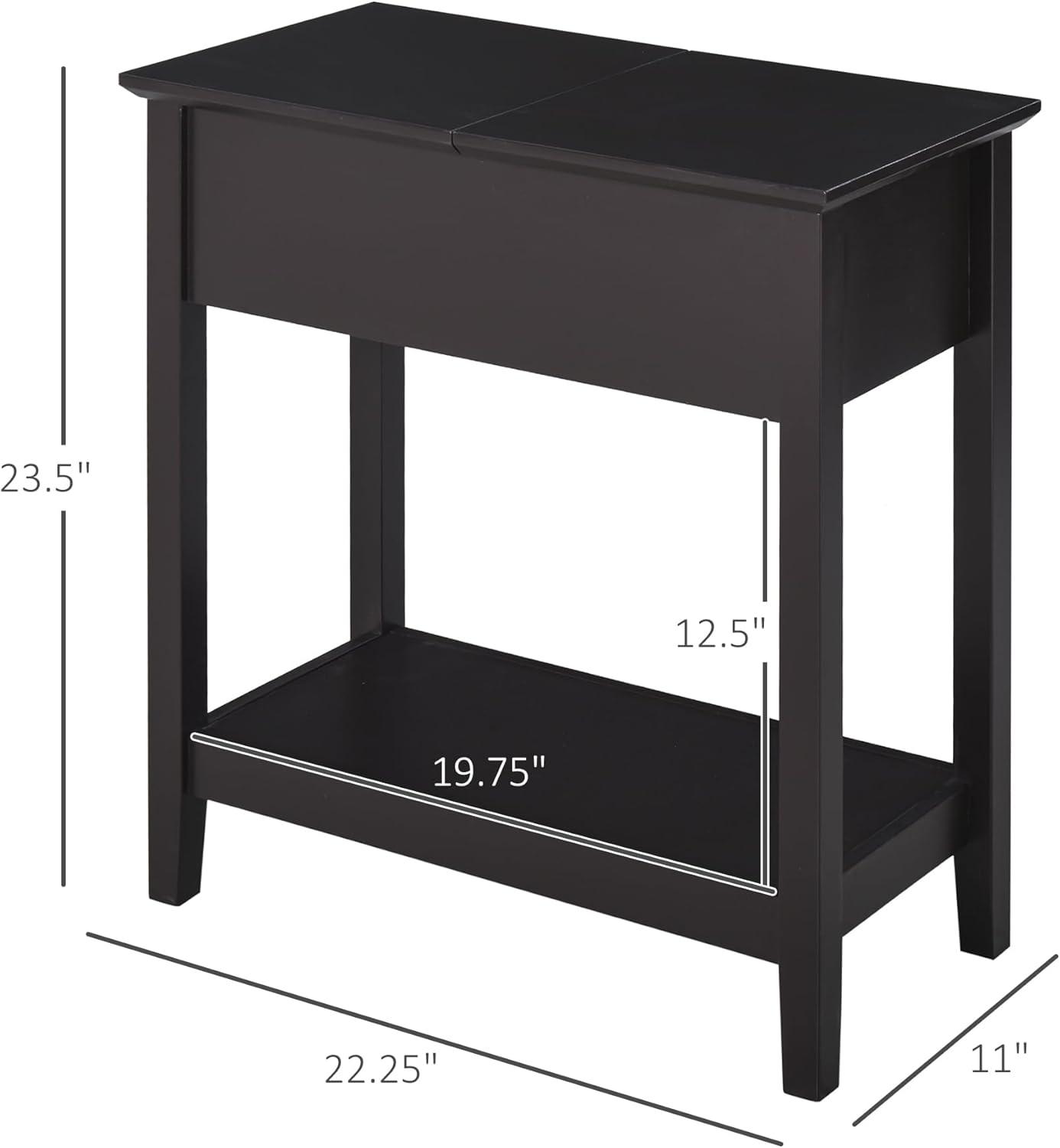 Dark Coffee Narrow Wood End Table with Storage Cabinet and Shelf