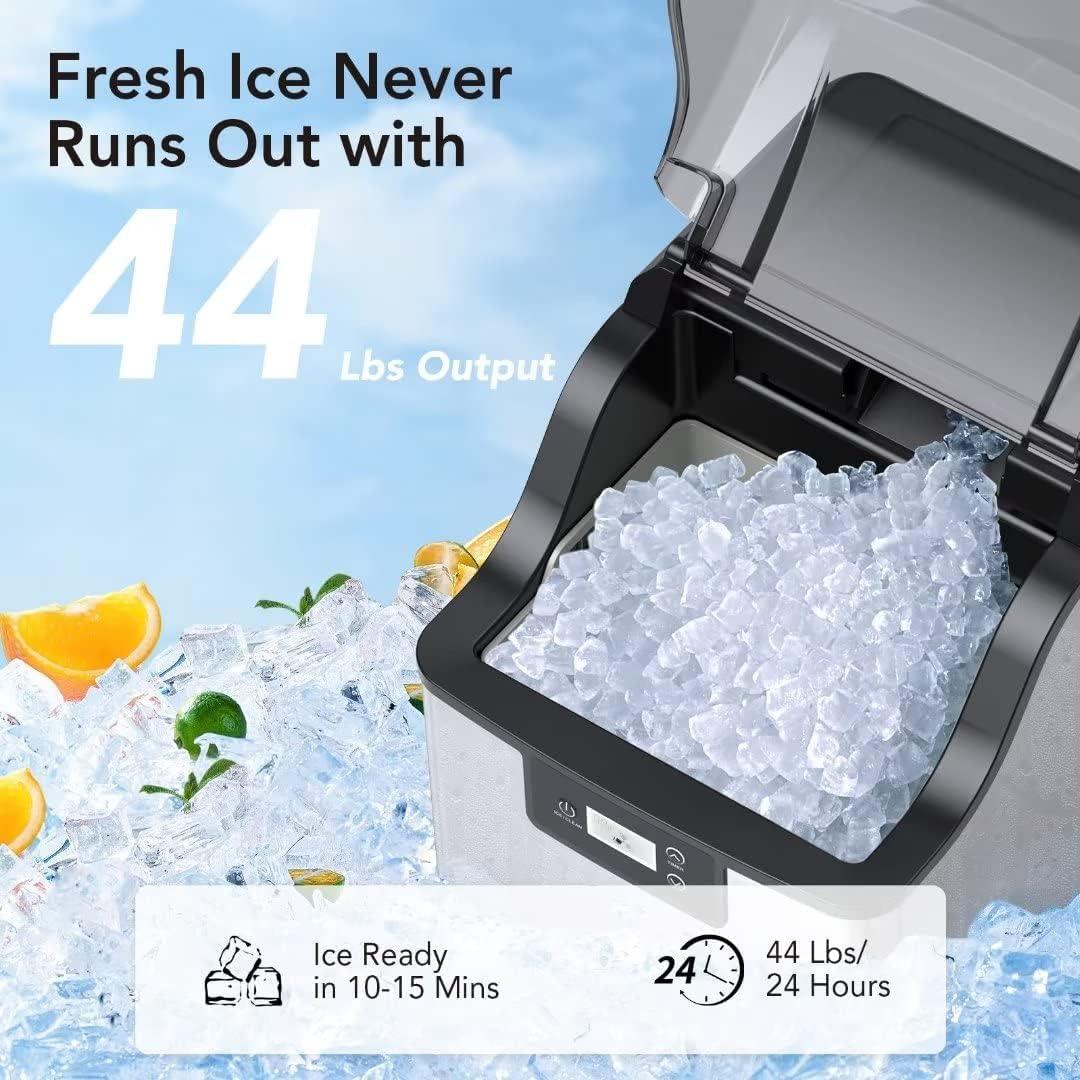 Emorefun Portable Nugget Ice Maker, 44Lbs/24H Compact Ice Machine for Home Office Countertop