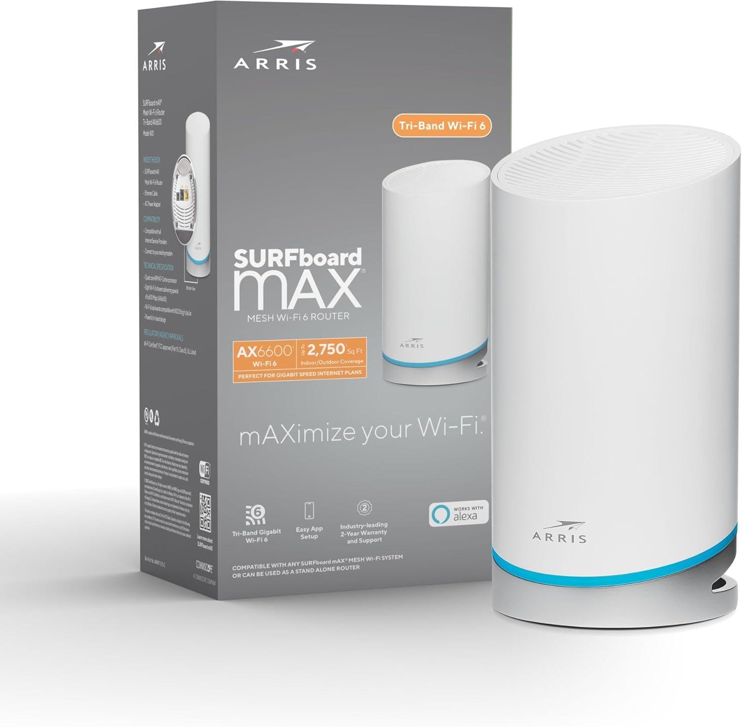 ARRIS White Tri-Band Mesh Wi-Fi 6 Router with Alexa Support