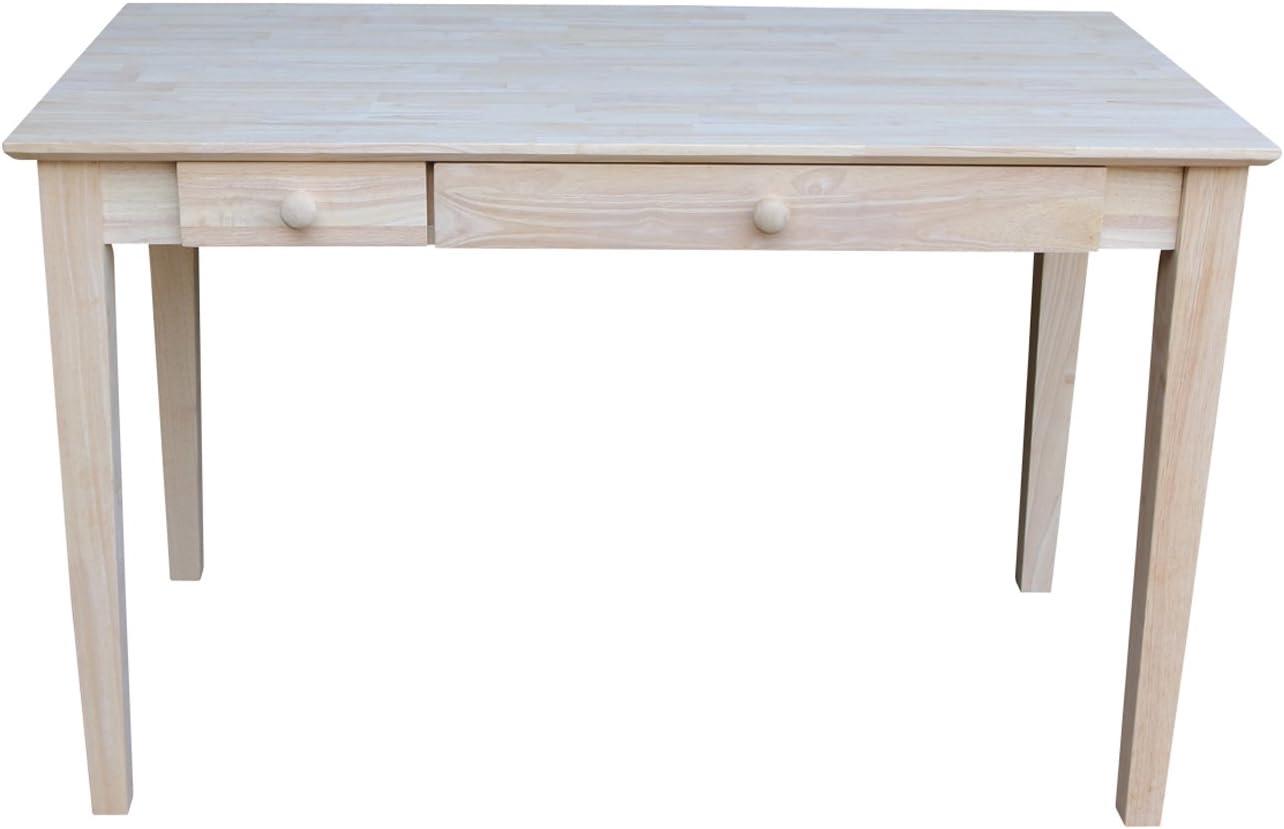 Computer Desk with Flip Down Drawer Unfinished Wood - International Concepts: Solid Parawood, Modern Style, 100lb Capacity