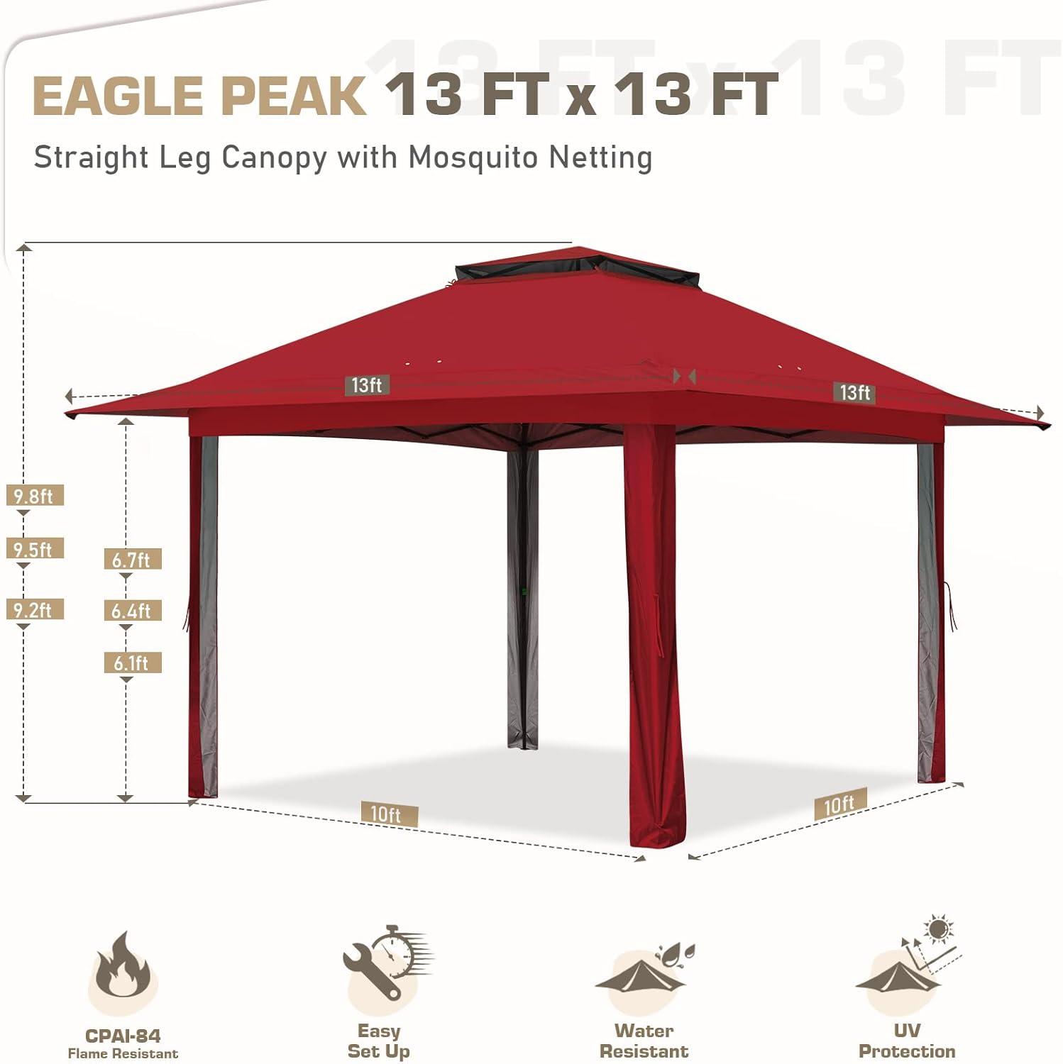 EAGLE PEAK Pop up Patio Gazebo 13 Ft. W x 13 Ft. D Metal Patio