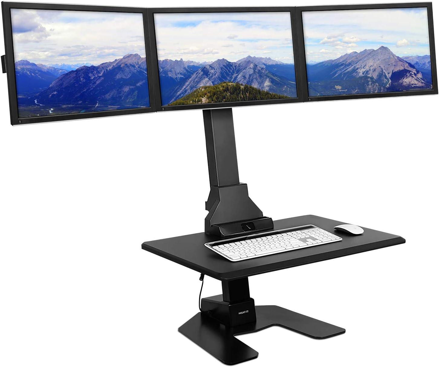 Mount-It! Height Adjustable Triple Monitor Electric Standing Desk Converter